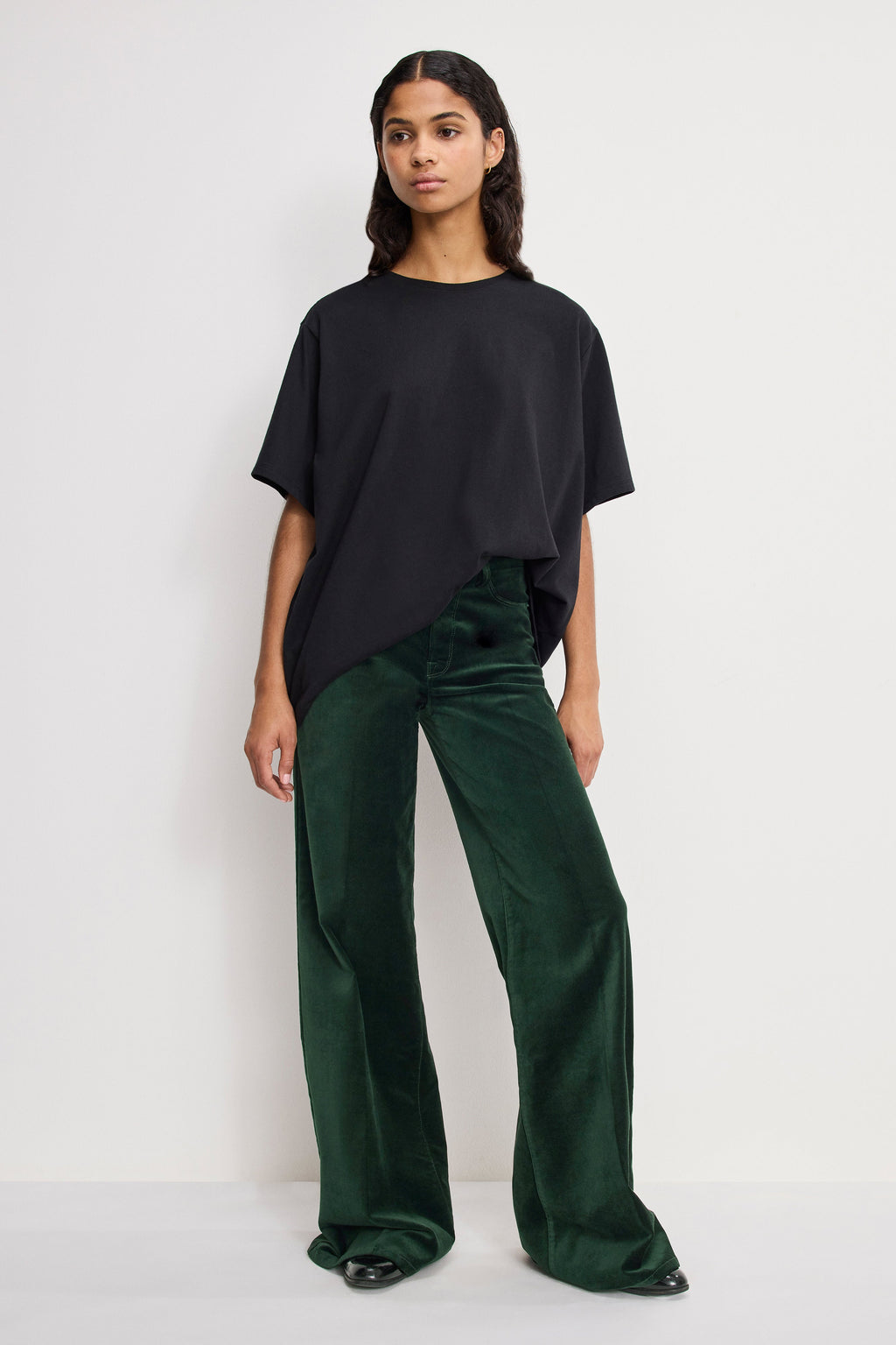 Premium VELVET GOOD WAIST PALAZZO PANTS PINE GREEN003
