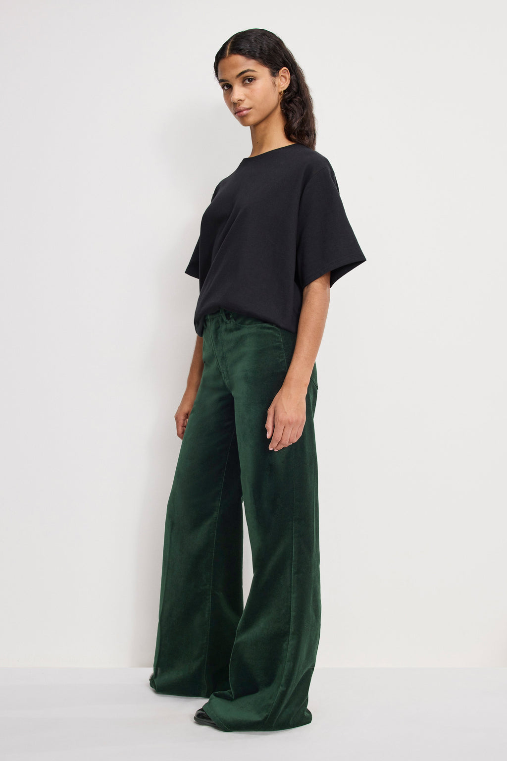 Premium VELVET GOOD WAIST PALAZZO PANTS PINE GREEN003