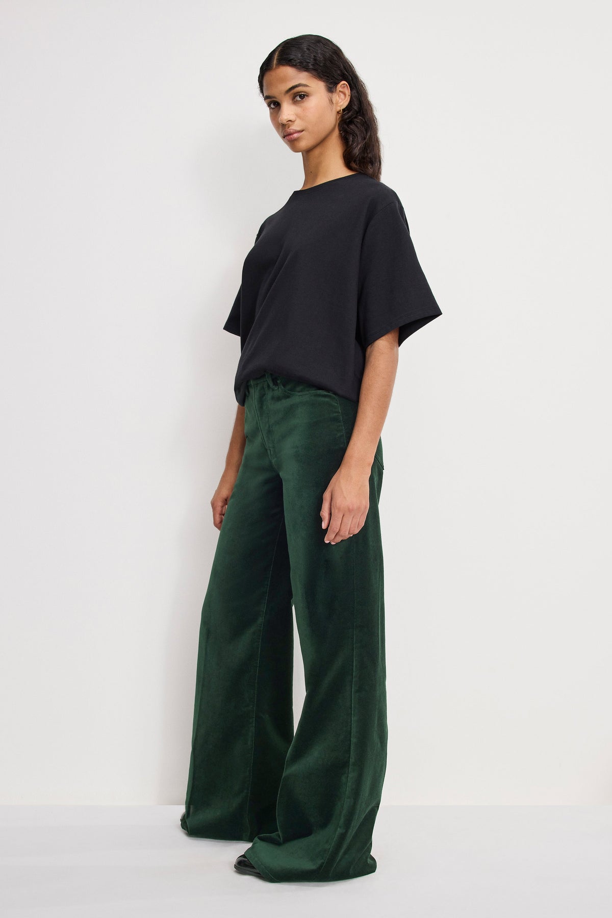 Premium VELVET GOOD WAIST PALAZZO PANTS PINE GREEN003