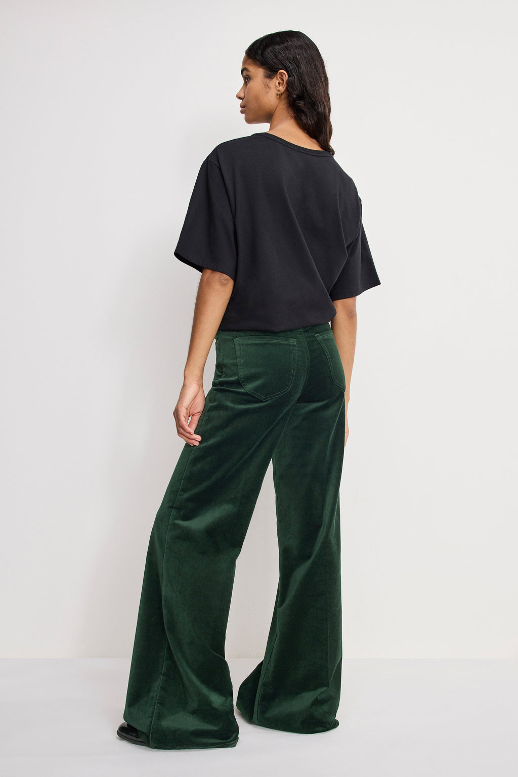 Premium VELVET GOOD WAIST PALAZZO PANTS PINE GREEN003