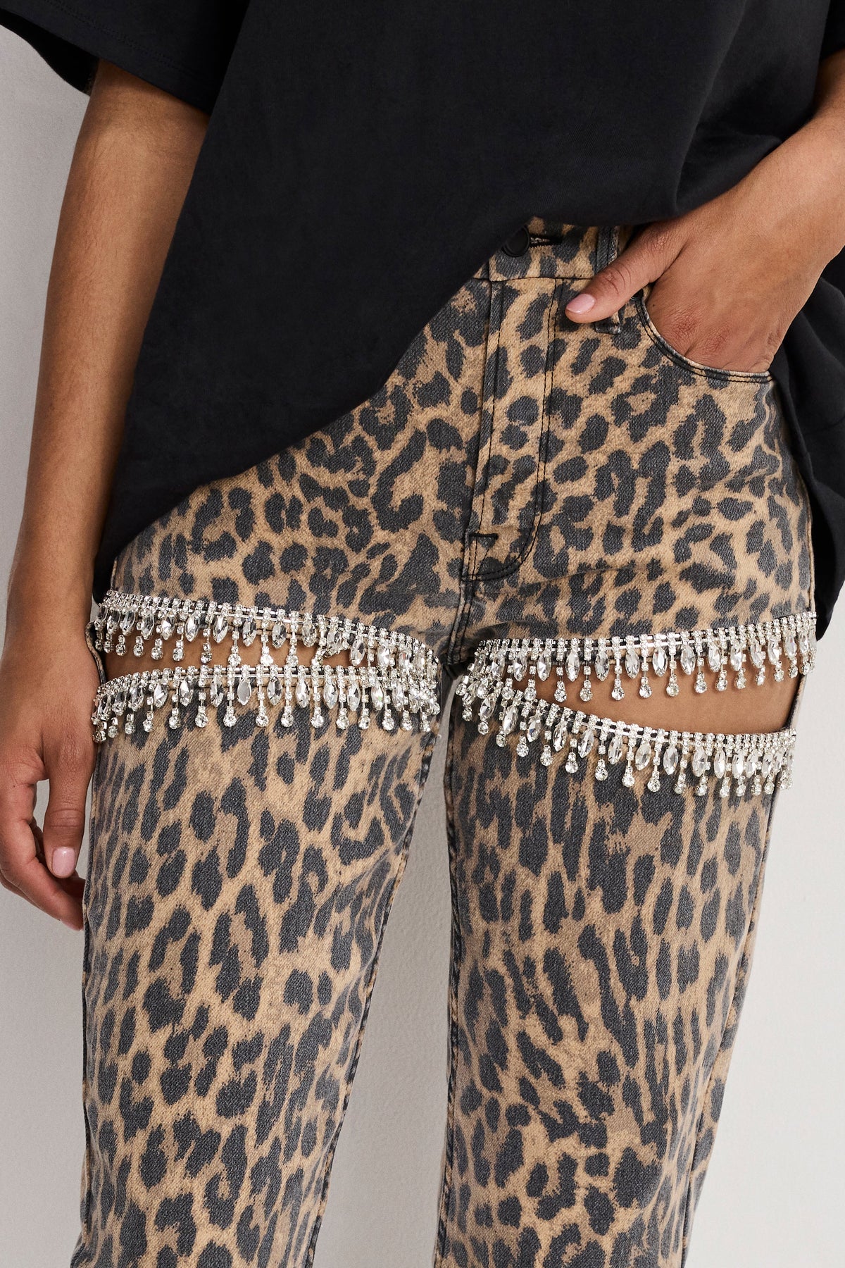 Premium LEOPARD GOOD ICON STRAIGHT DIAMOND JEANS LUCKY LEOPARD001