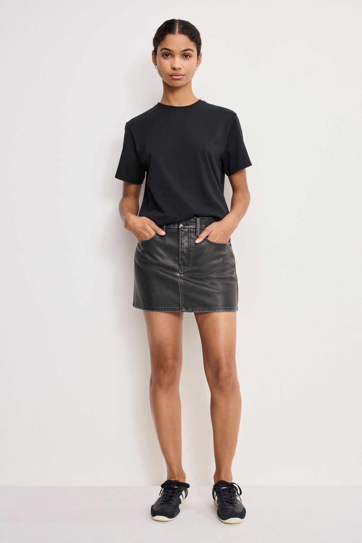 Premium FAUX LEATHER GOOD 90S MINI SKIRT BLACK001