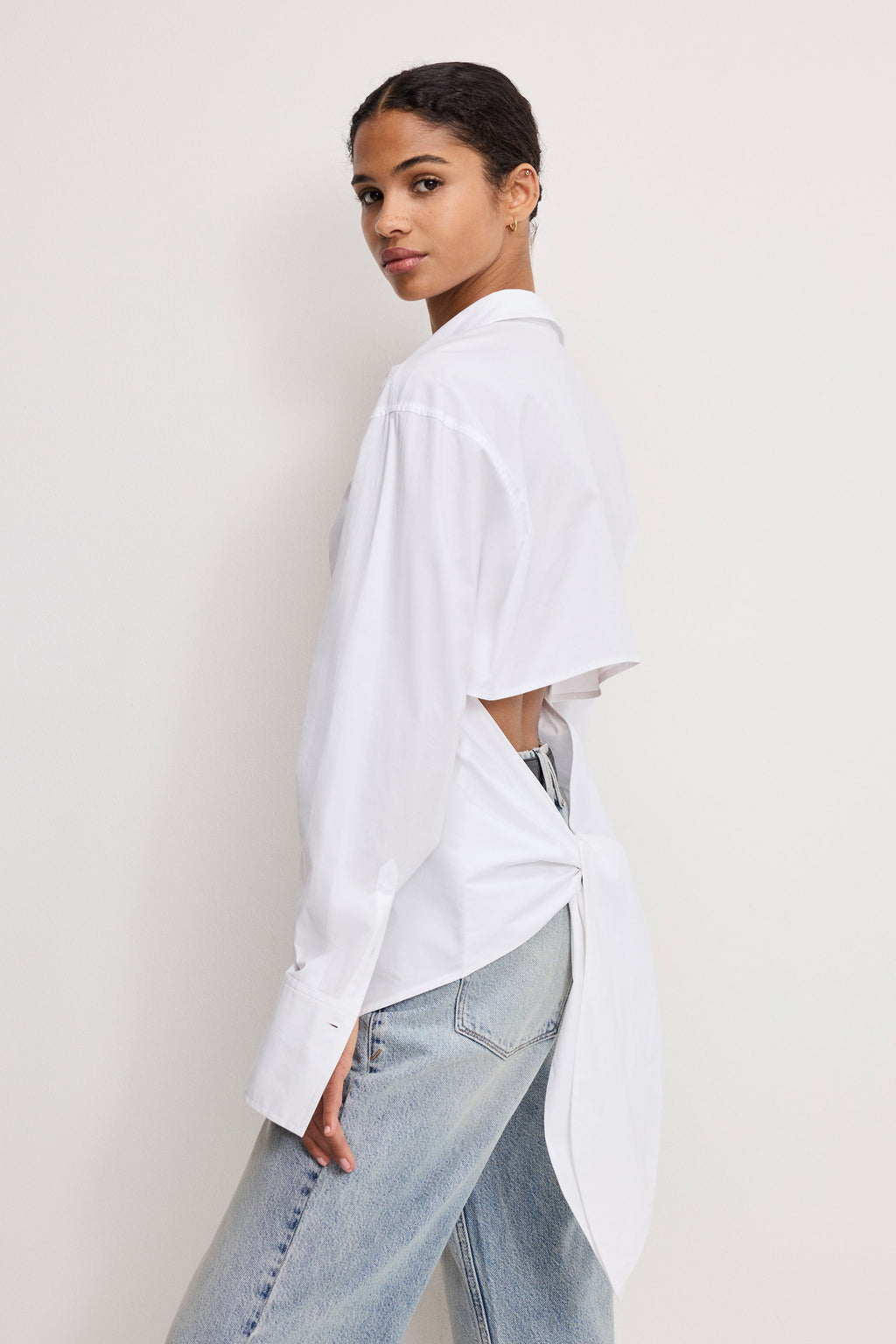 Premium POPLIN TIE BACK SHIRT WHITE001
