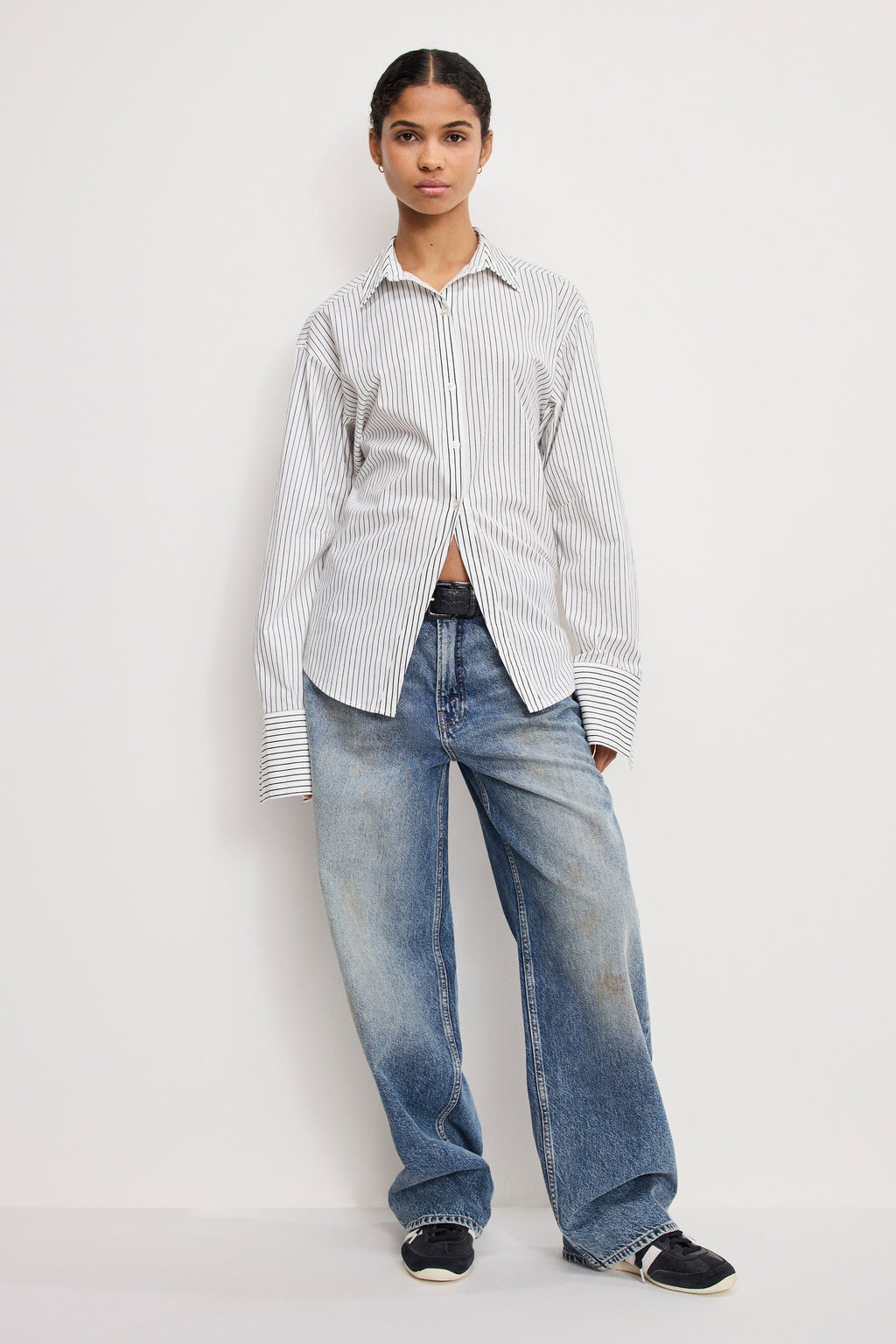 Premium POPLIN TIE BACK SHIRT BCW PINSTRIPE001