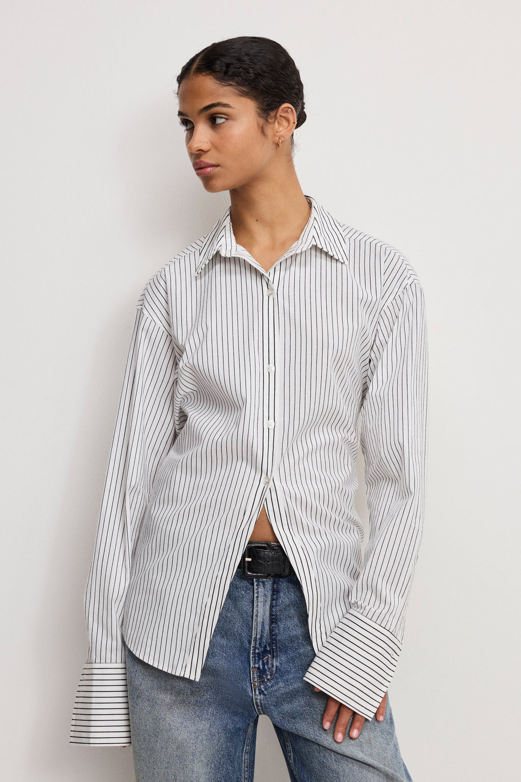 Premium POPLIN TIE BACK SHIRT BCW PINSTRIPE001