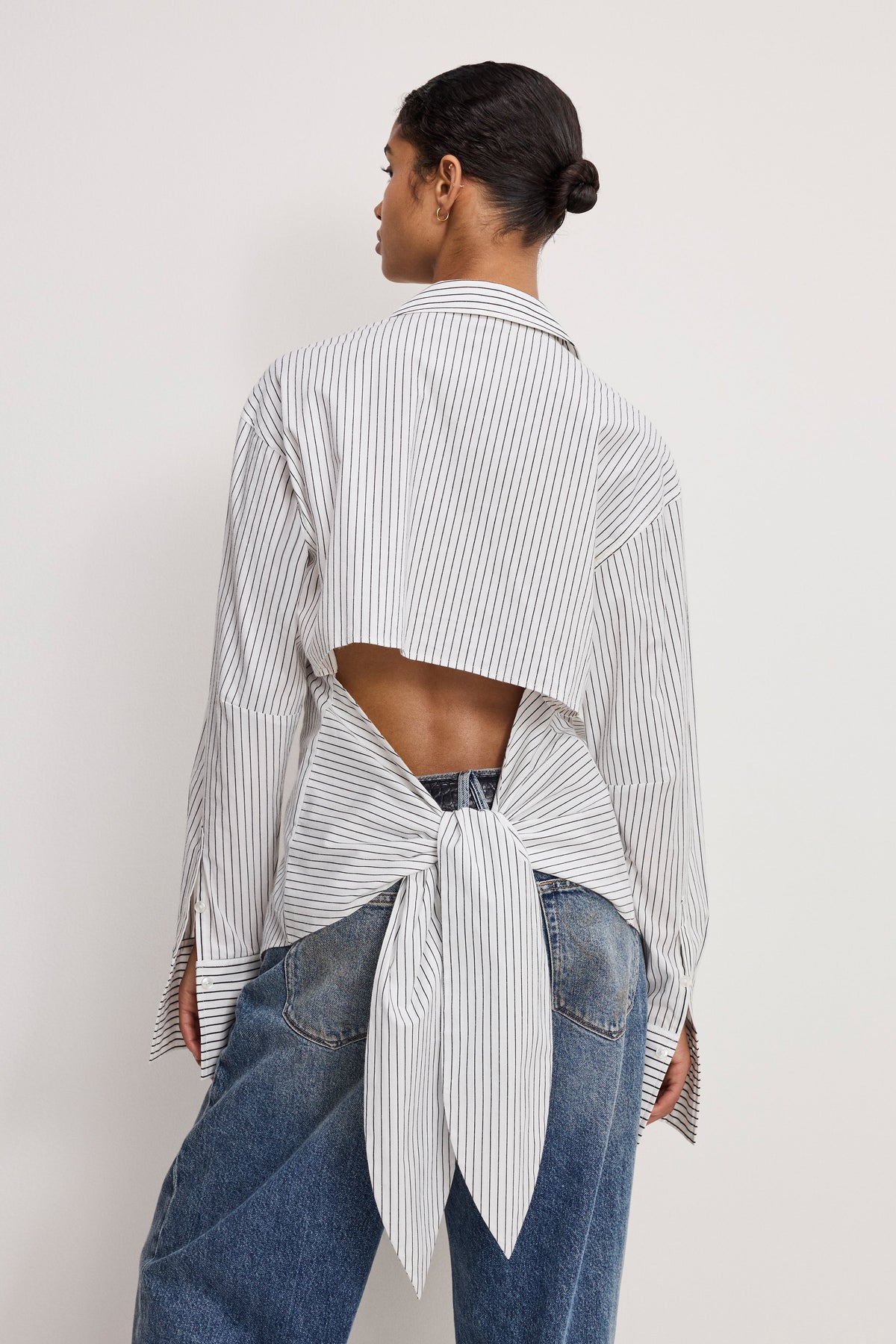 Premium POPLIN TIE BACK SHIRT BCW PINSTRIPE001