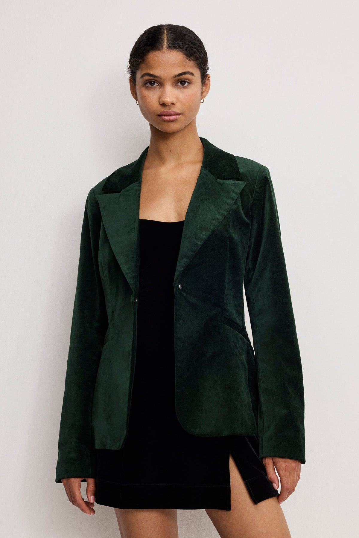 Premium VELVET SCULPTED BLAZER PINE GREEN003