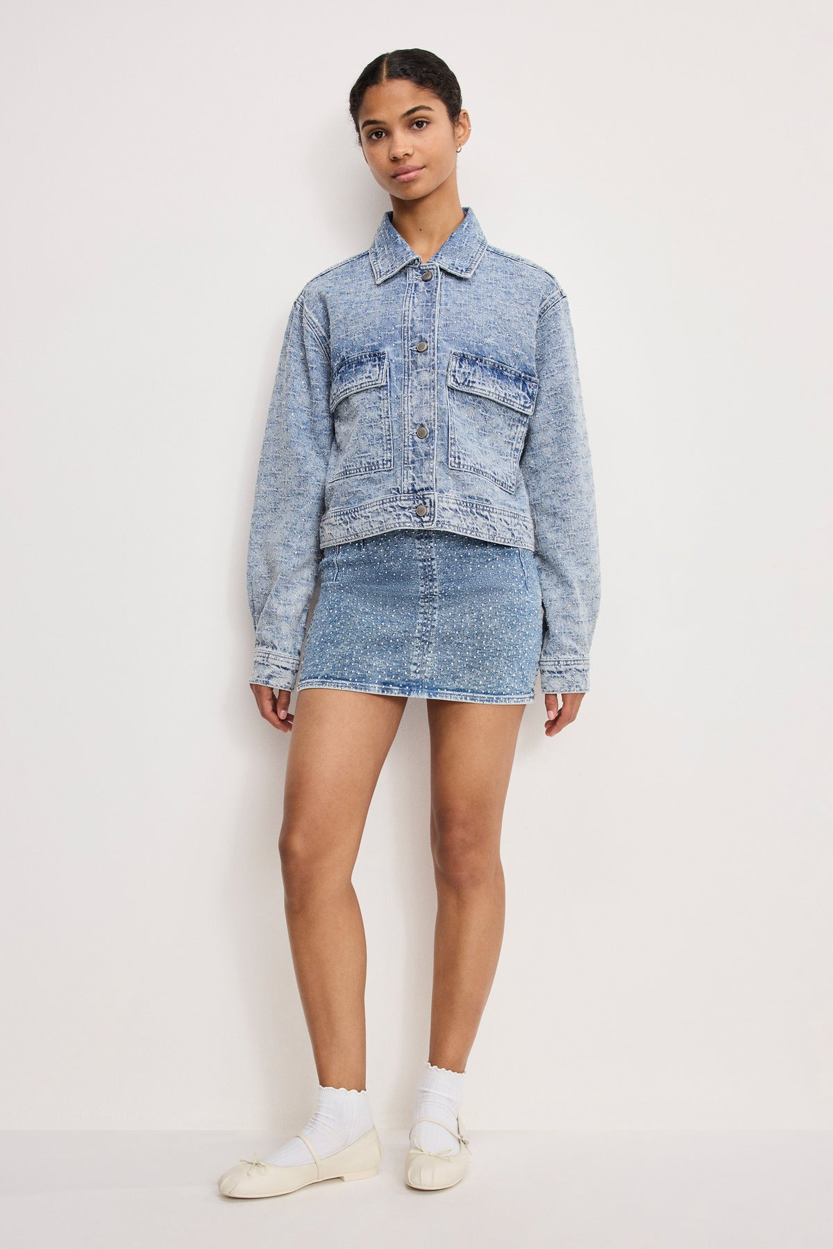 Premium CRYSTAL DENIM JACKET INDIGO1070