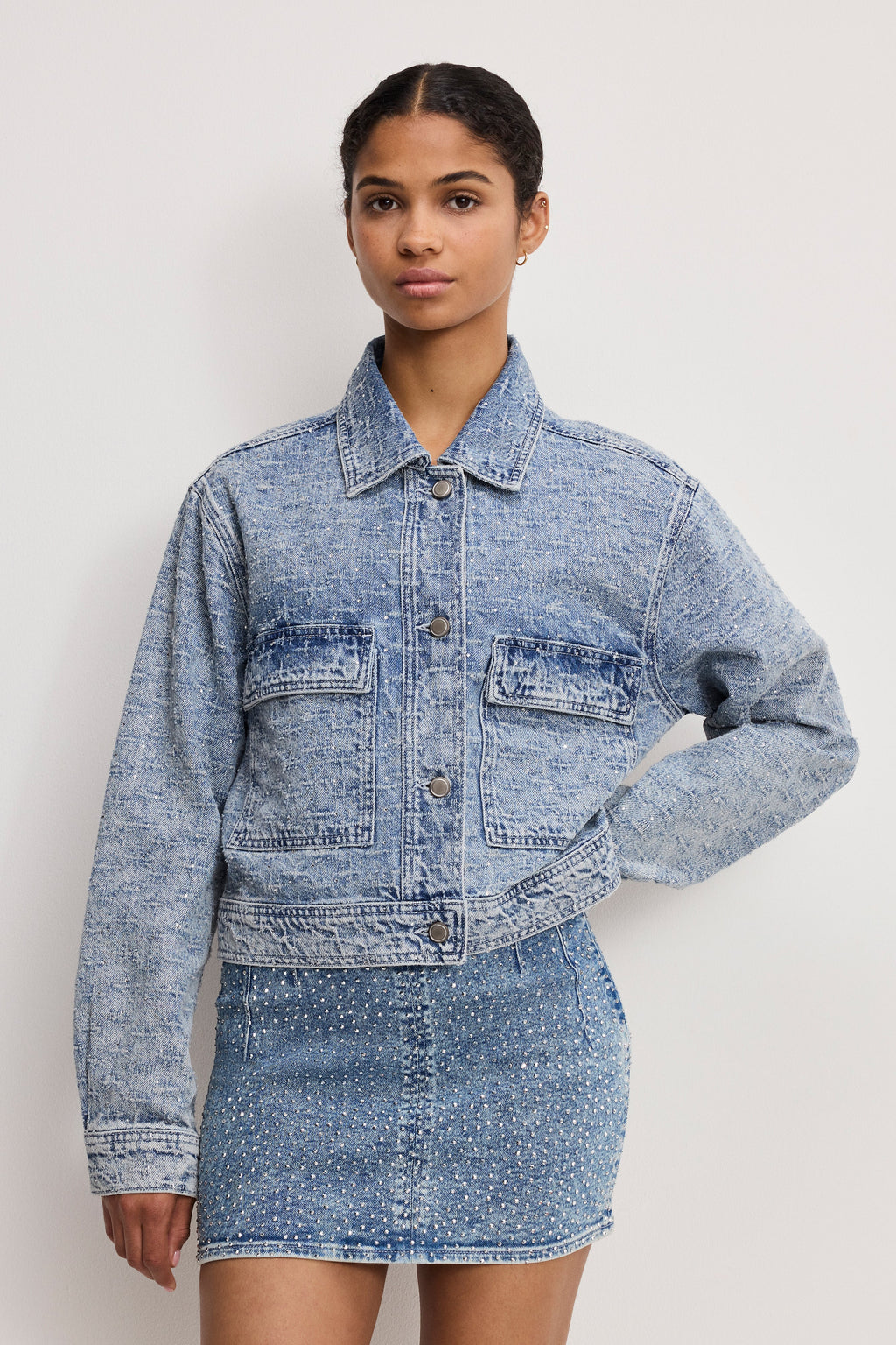 Premium CRYSTAL DENIM JACKET INDIGO1070