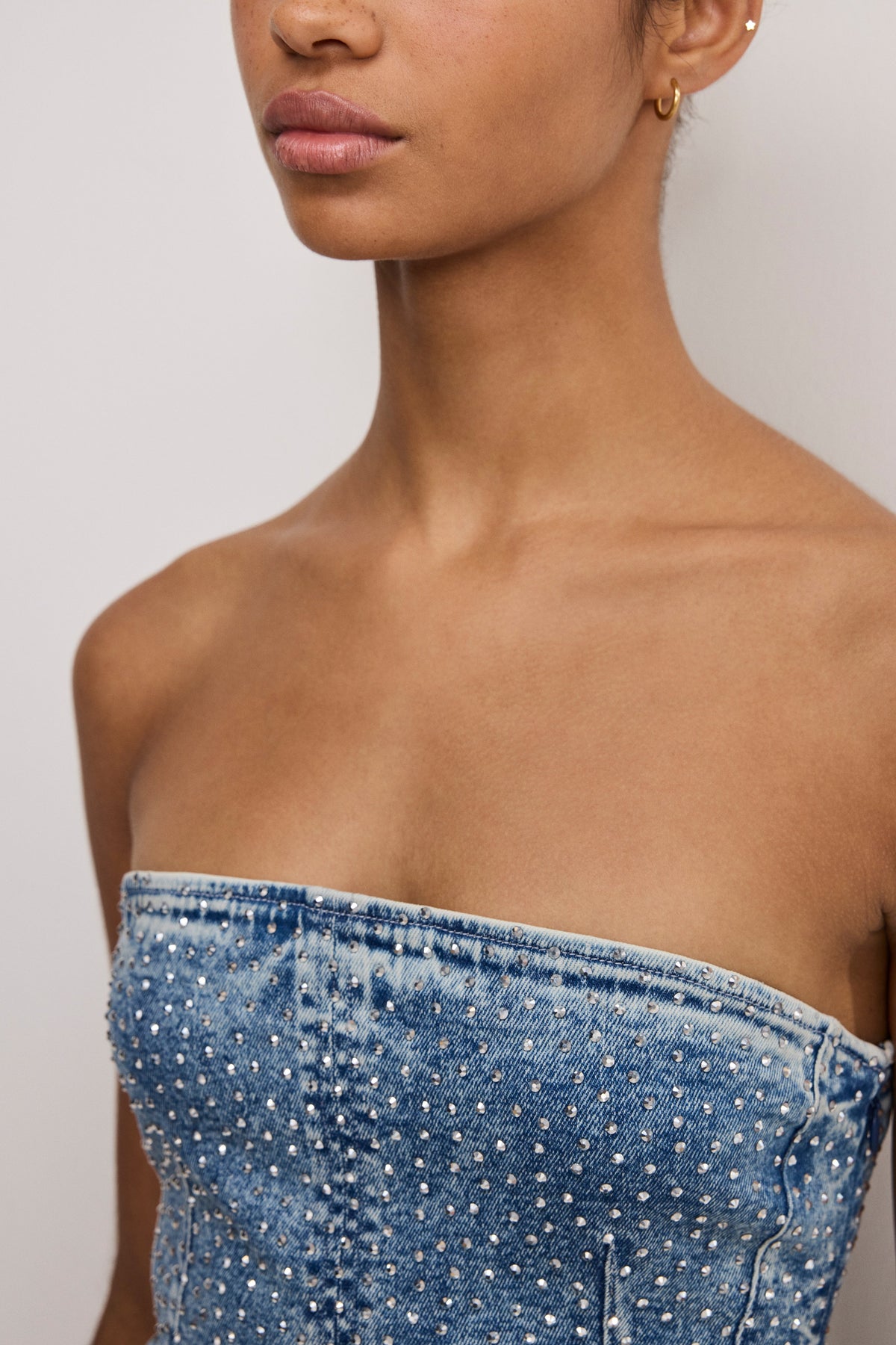 Premium CRYSTAL STRAPLESS MINI DRESS INDIGO1097