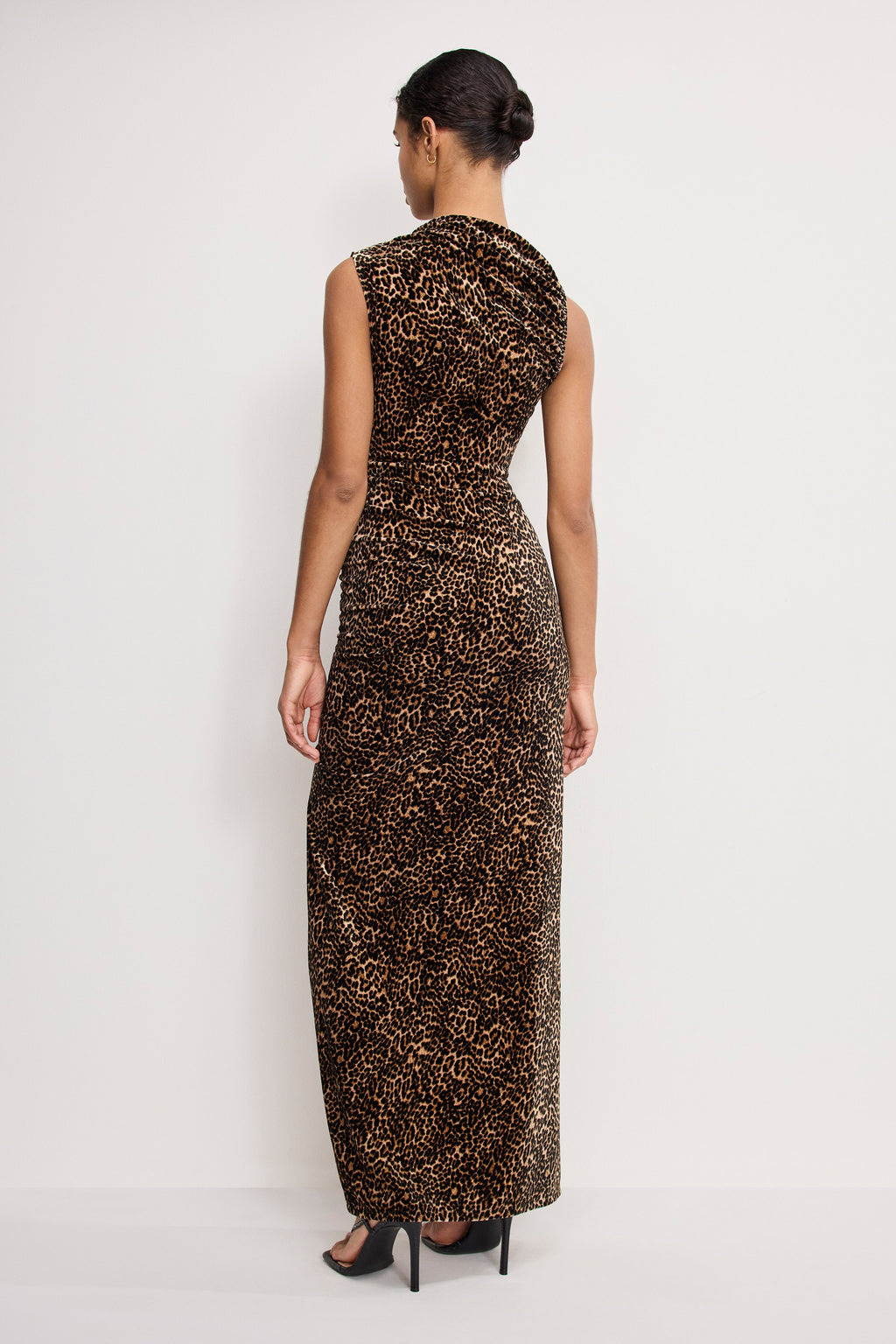 Premium VELVET HIGH NECK MAXI DRESS MINI LUCKY LEOPARD