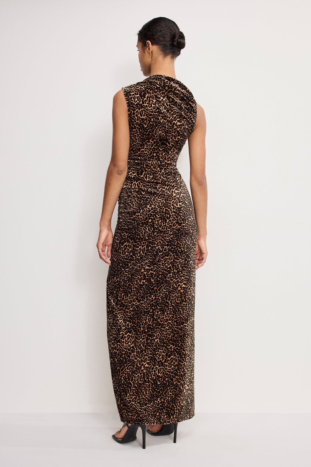 Premium VELVET HIGH NECK MAXI DRESS MINI LUCKY LEOPARD