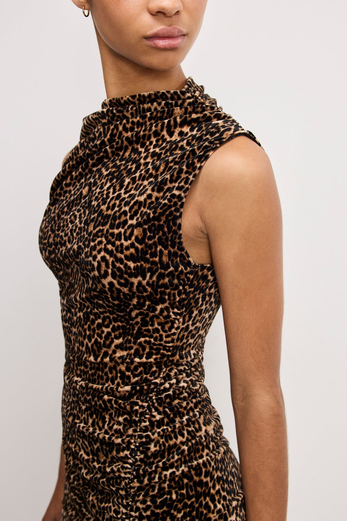 Premium VELVET HIGH NECK MAXI DRESS MINI LUCKY LEOPARD