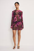 Premium MESH MINI DRESS DARK SPACED ROSES001