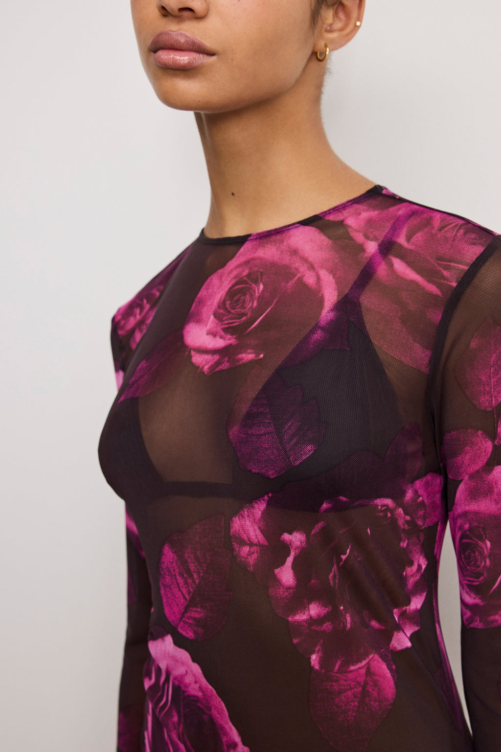 Premium MESH MINI DRESS DARK SPACED ROSES001