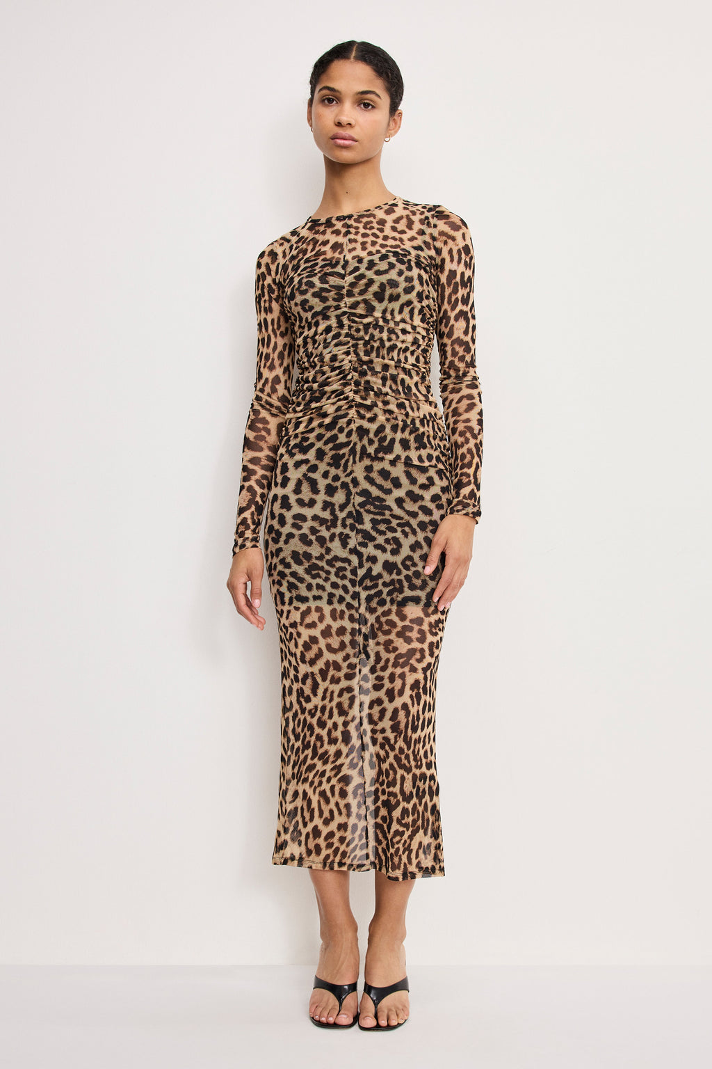 Premium MESH RUCHED MAXI DRESS LUCKY LEOPARD001