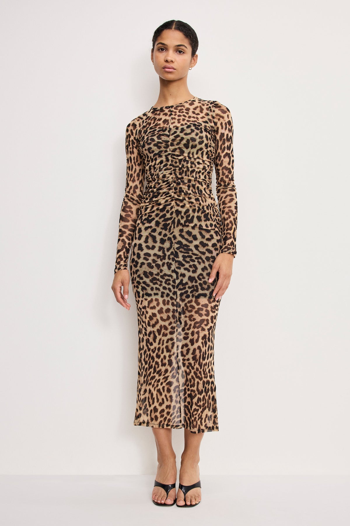 Premium MESH RUCHED MAXI DRESS LUCKY LEOPARD001