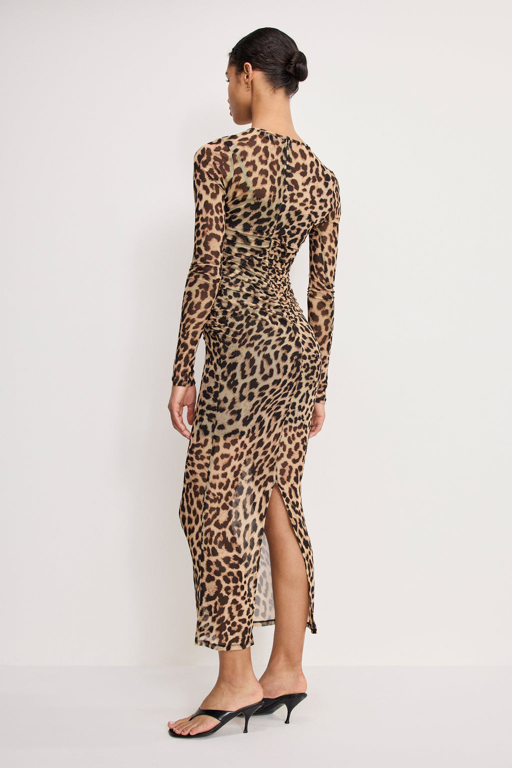 Premium MESH RUCHED MAXI DRESS LUCKY LEOPARD001