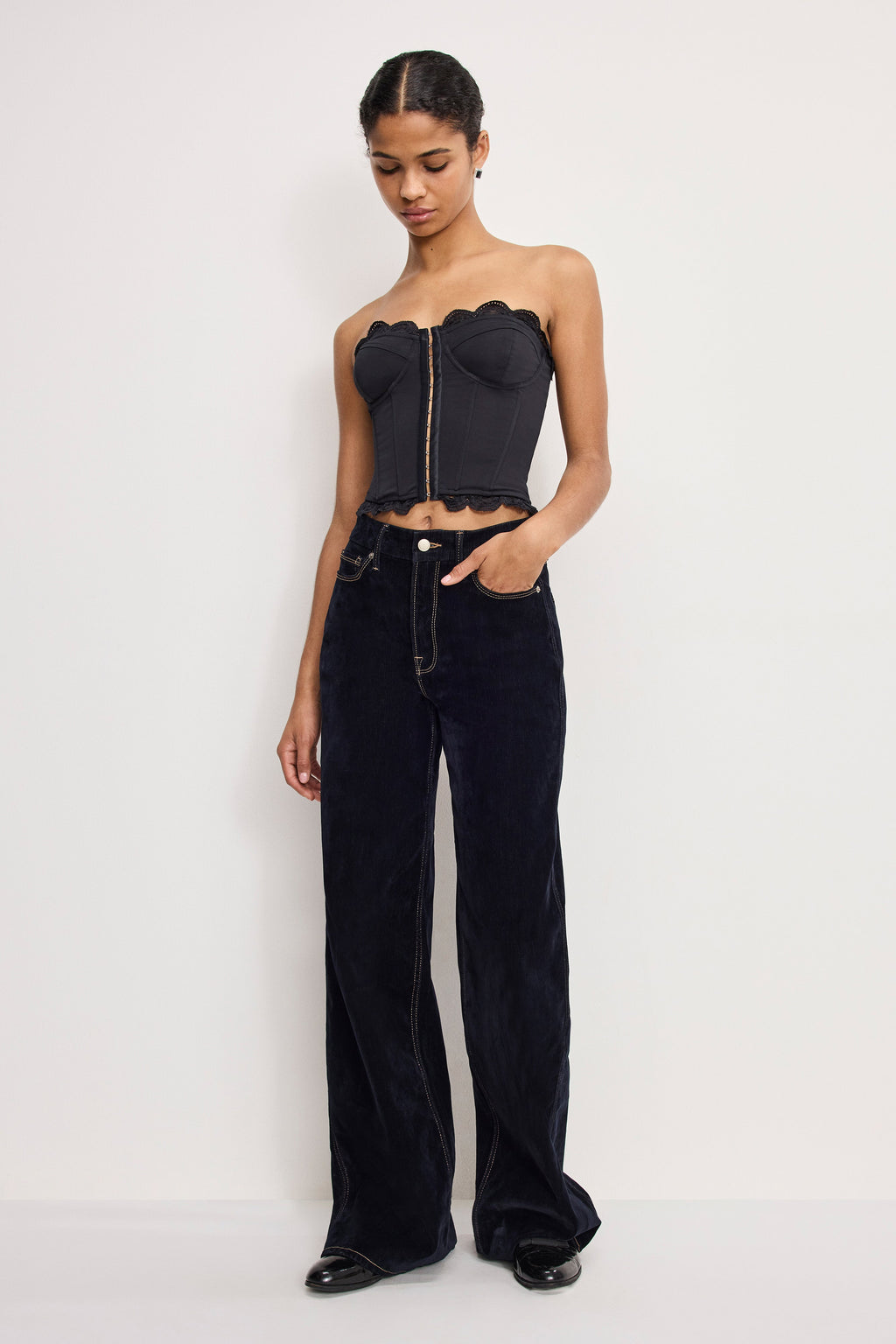 Premium MATTE JERSEY LACE TRIM BUSTIER BLACK001