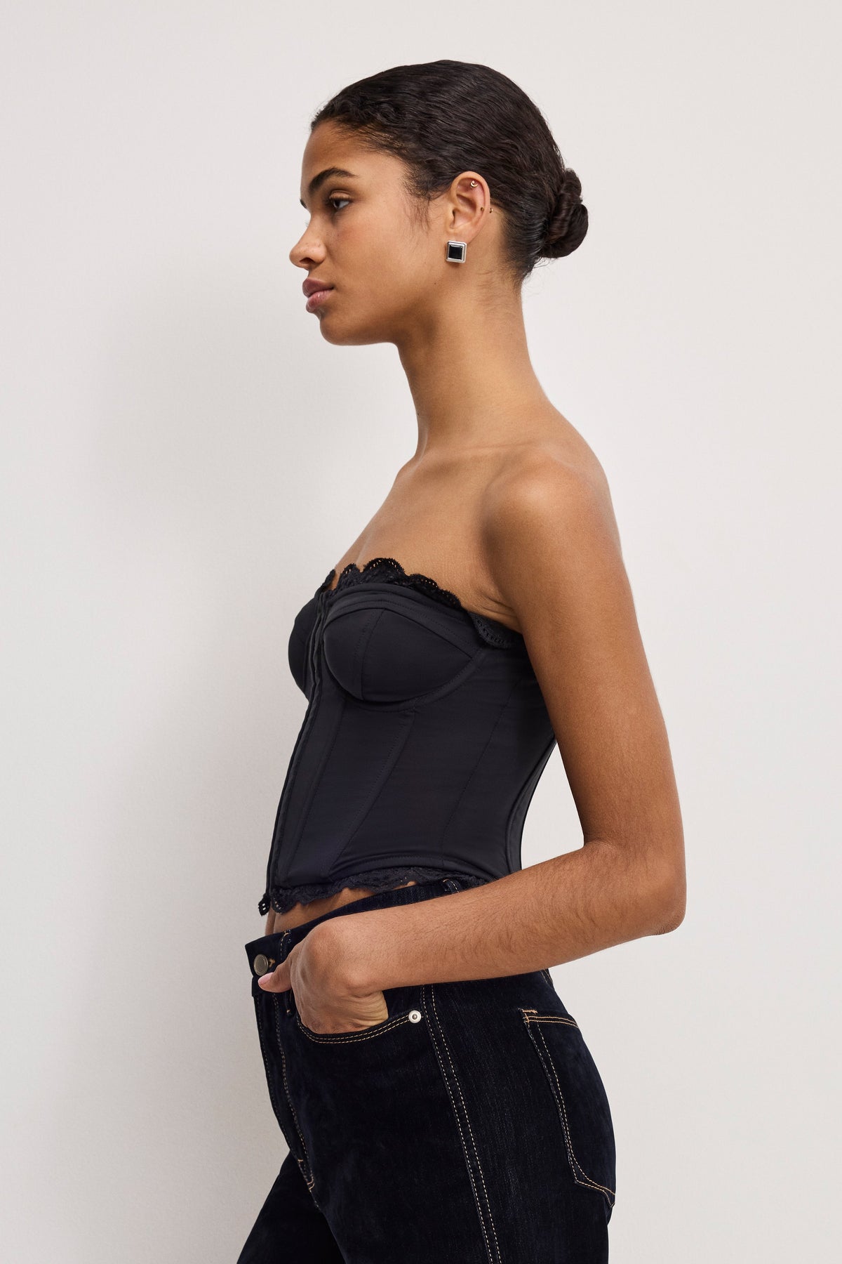 Premium MATTE JERSEY LACE TRIM BUSTIER BLACK001