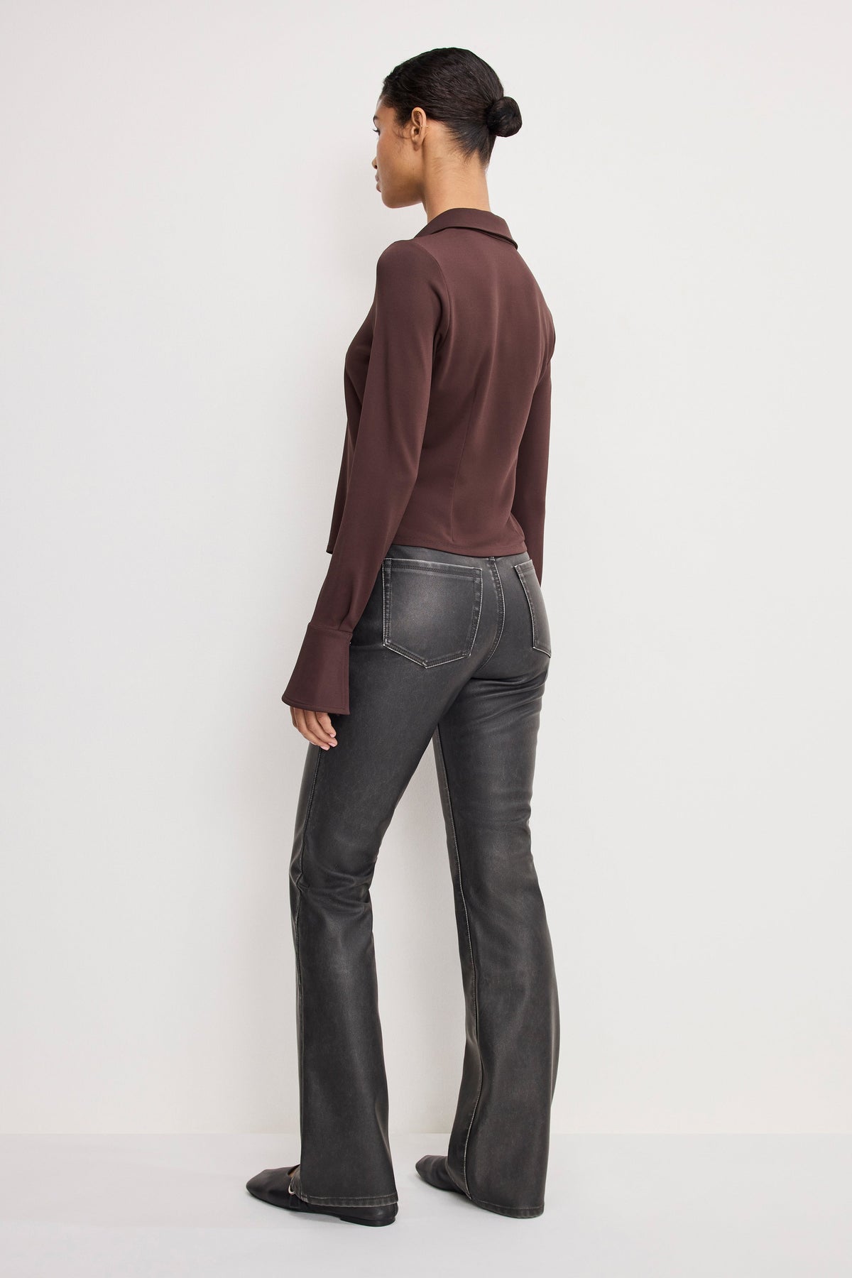 Premium GOOD CLASSIC BOOTCUT FAUX LEATHER PANTS BLACK001