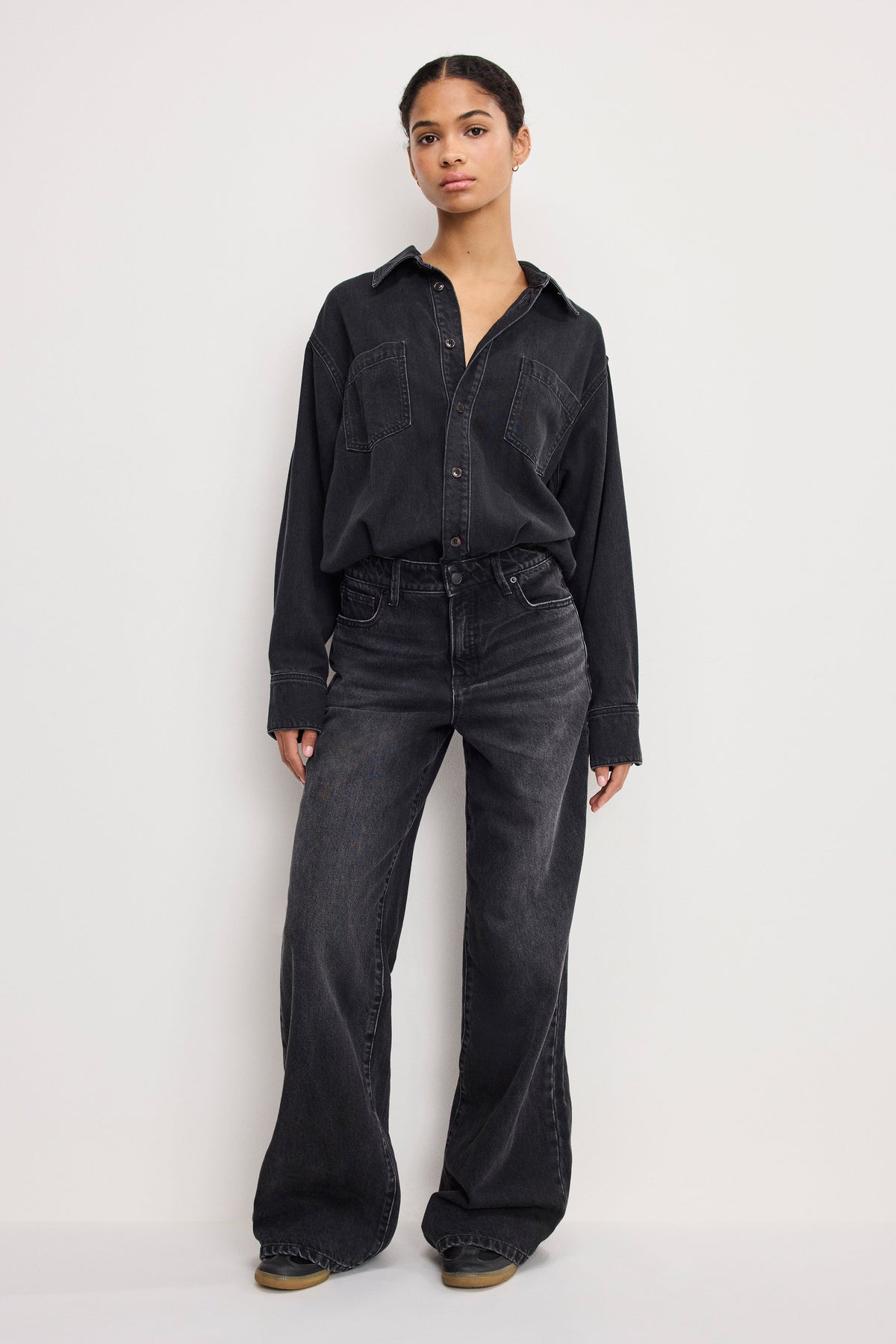 Premium DENIM SHIRT JUMPSUIT BLACK389