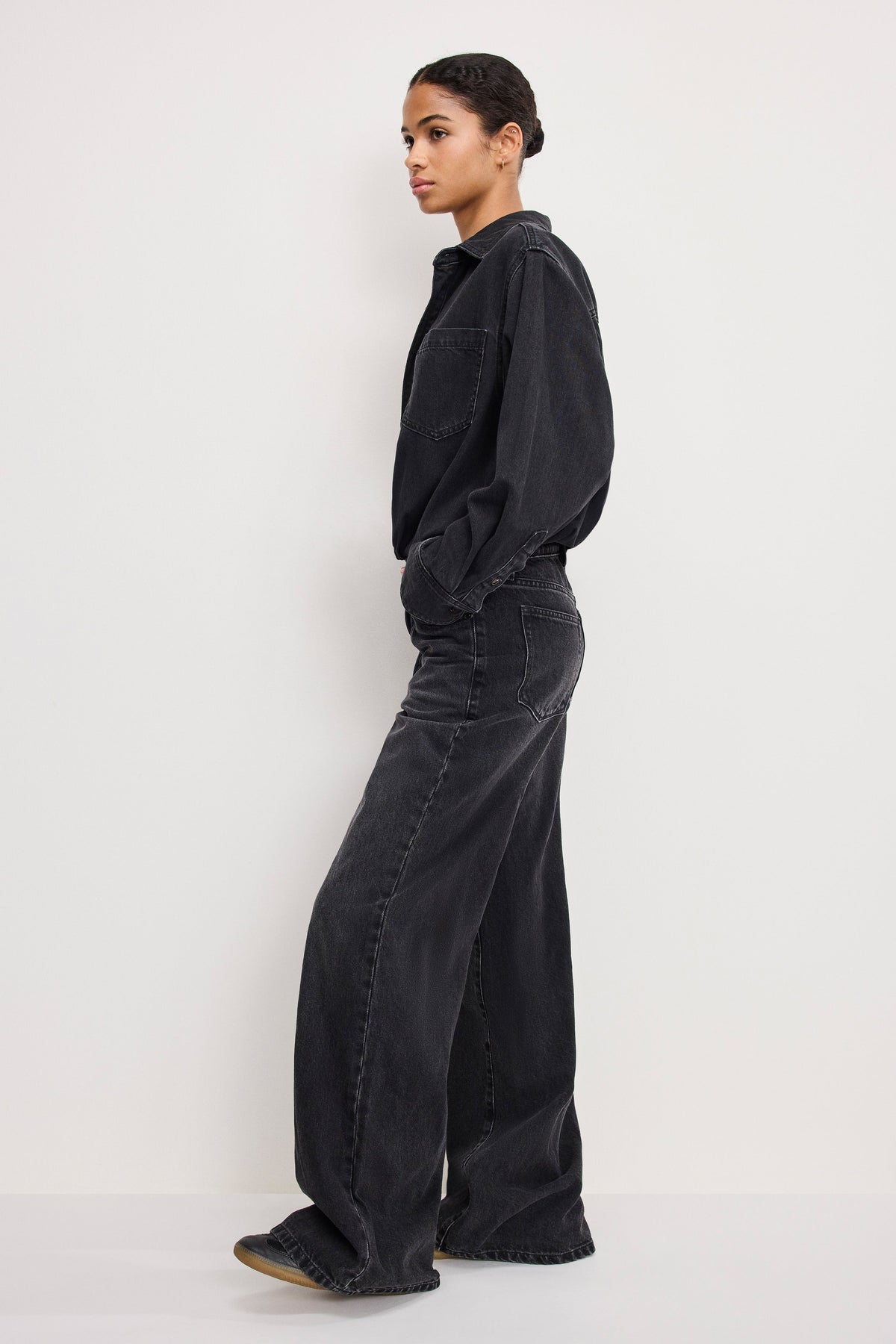 Premium DENIM SHIRT JUMPSUIT BLACK389