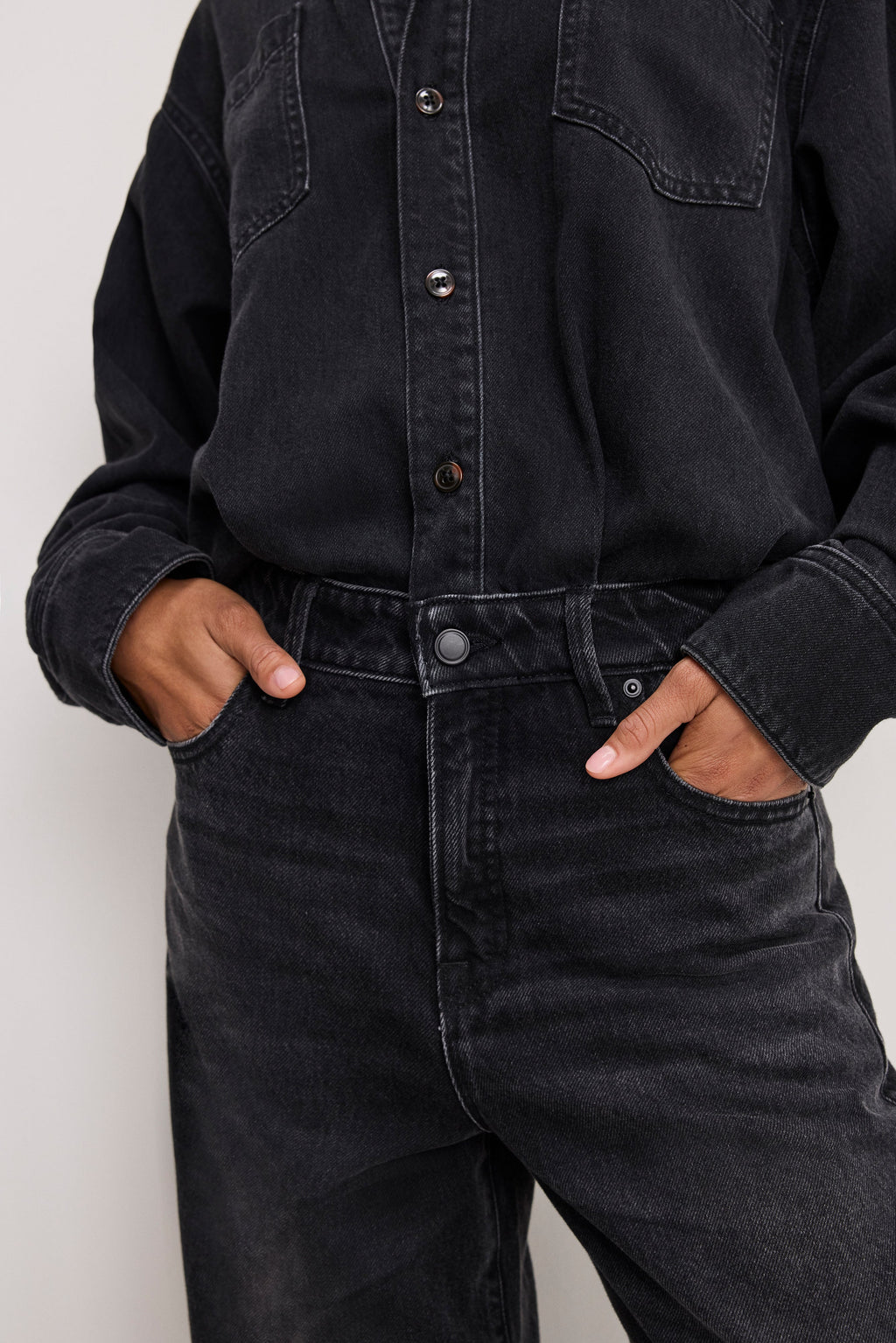 Premium DENIM SHIRT JUMPSUIT BLACK389