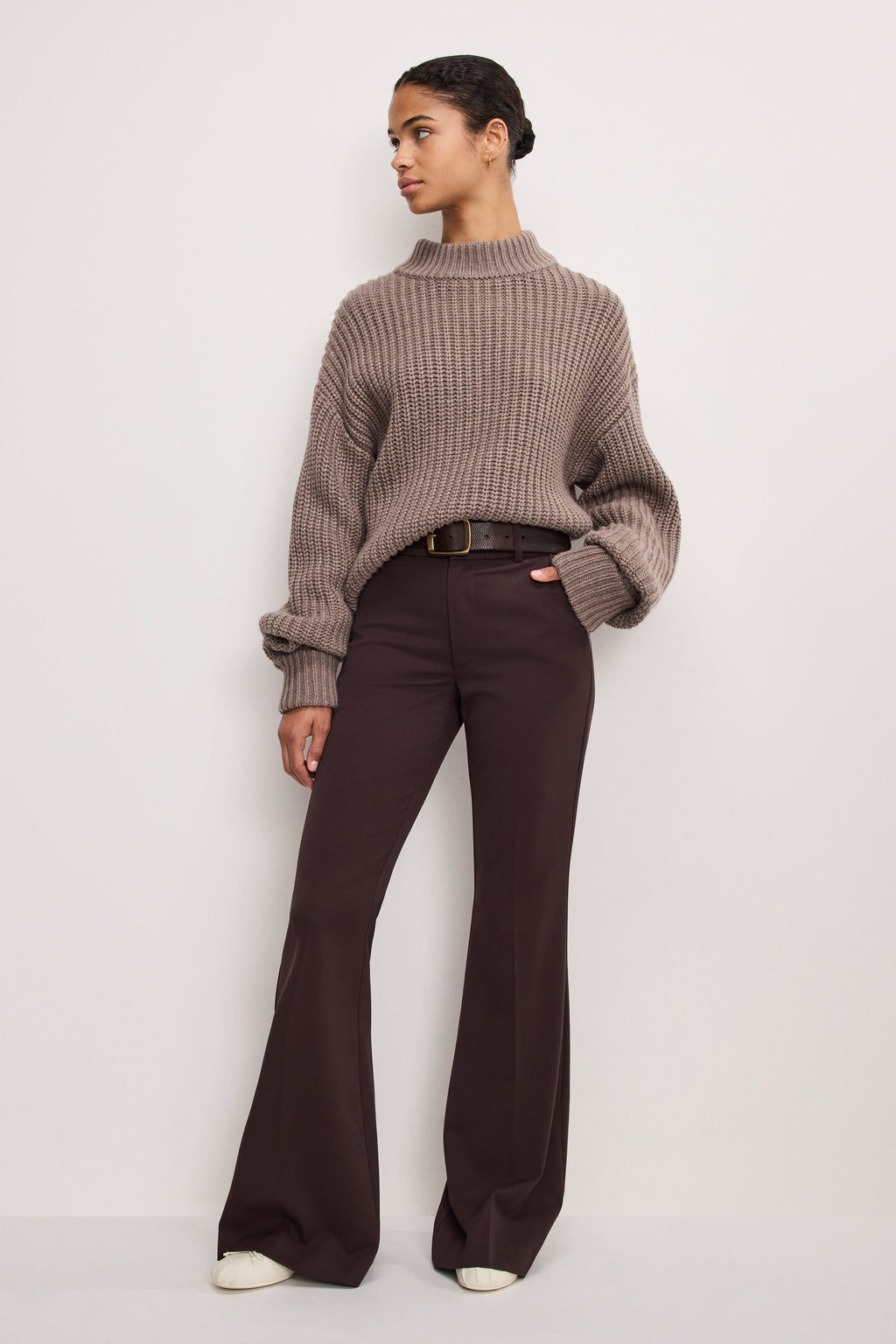 Premium ESSENTIAL SUITING FLARE TROUSERS DARK CHOCOLATE