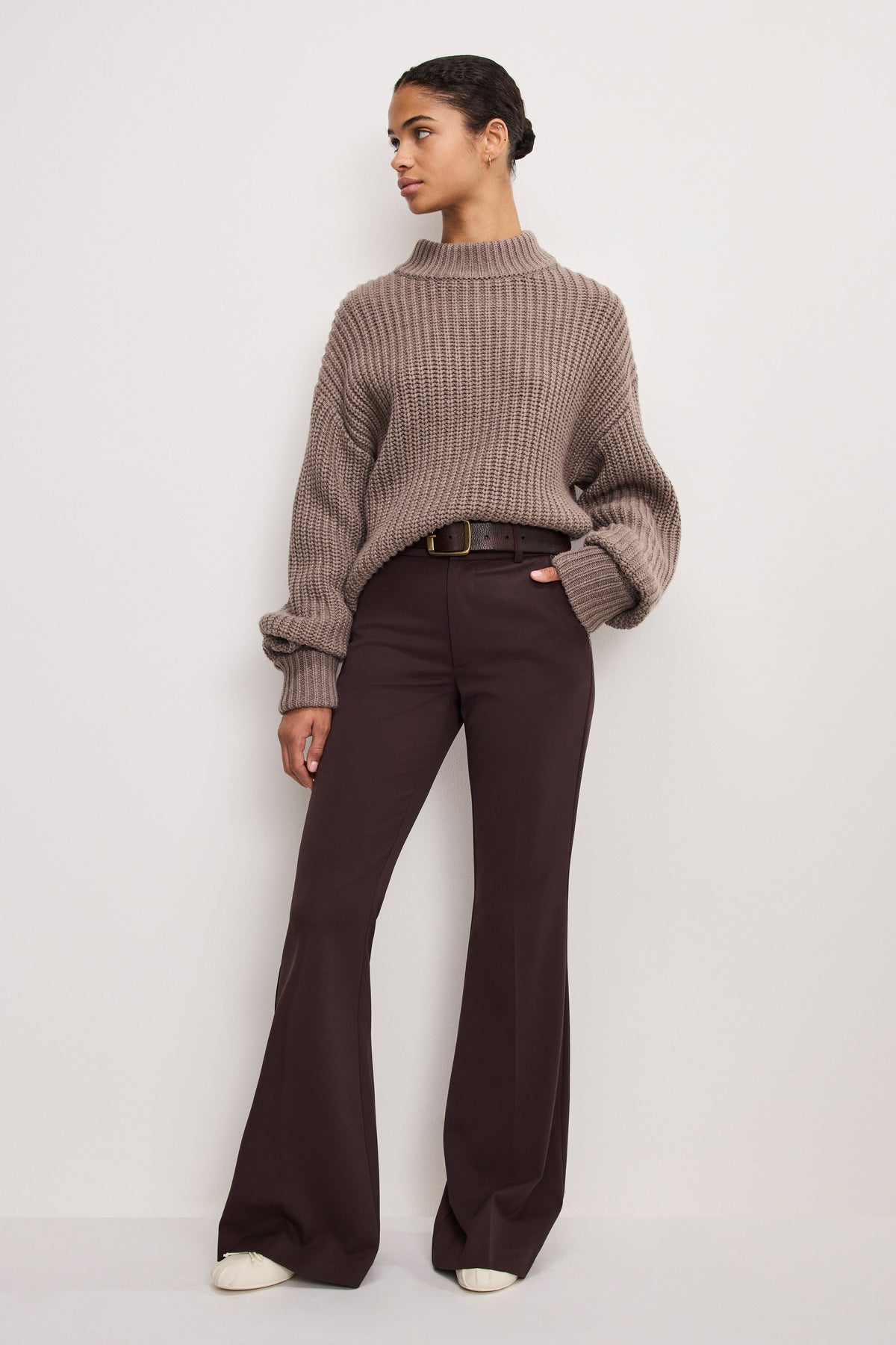 Premium ESSENTIAL SUITING FLARE TROUSERS DARK CHOCOLATE