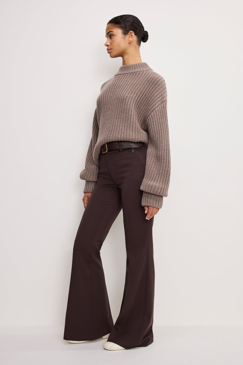 Premium ESSENTIAL SUITING FLARE TROUSERS DARK CHOCOLATE