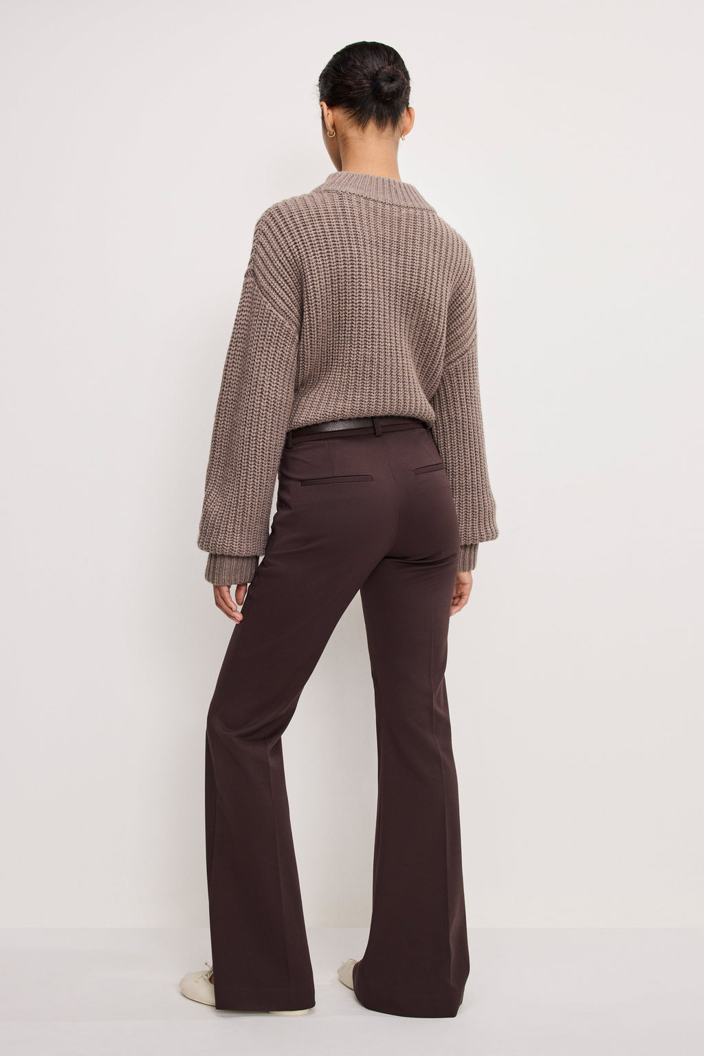 Premium ESSENTIAL SUITING FLARE TROUSERS DARK CHOCOLATE