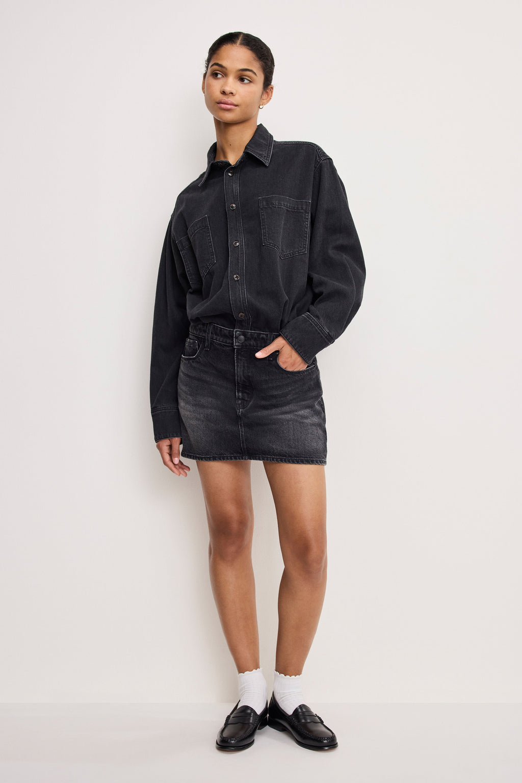 Premium DENIM SHIRT DRESS BLACK389
