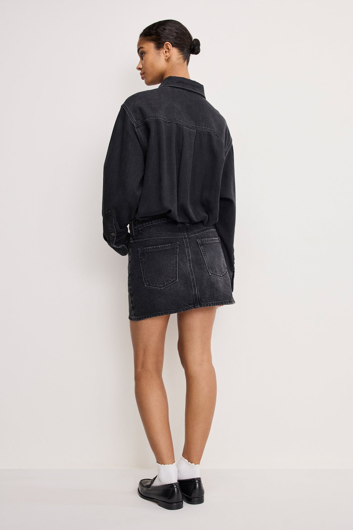 Premium DENIM SHIRT DRESS BLACK389