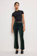 Premium VELVET GOOD HIGH RISE KICK FLARE PANTS PINE GREEN003