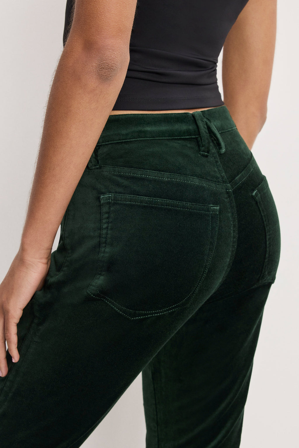 Premium VELVET GOOD HIGH RISE KICK FLARE PANTS PINE GREEN003