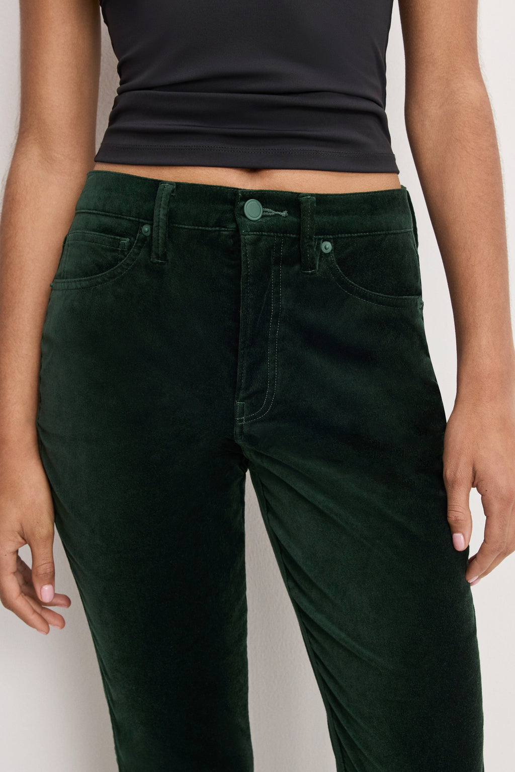 Premium VELVET GOOD HIGH RISE KICK FLARE PANTS PINE GREEN003