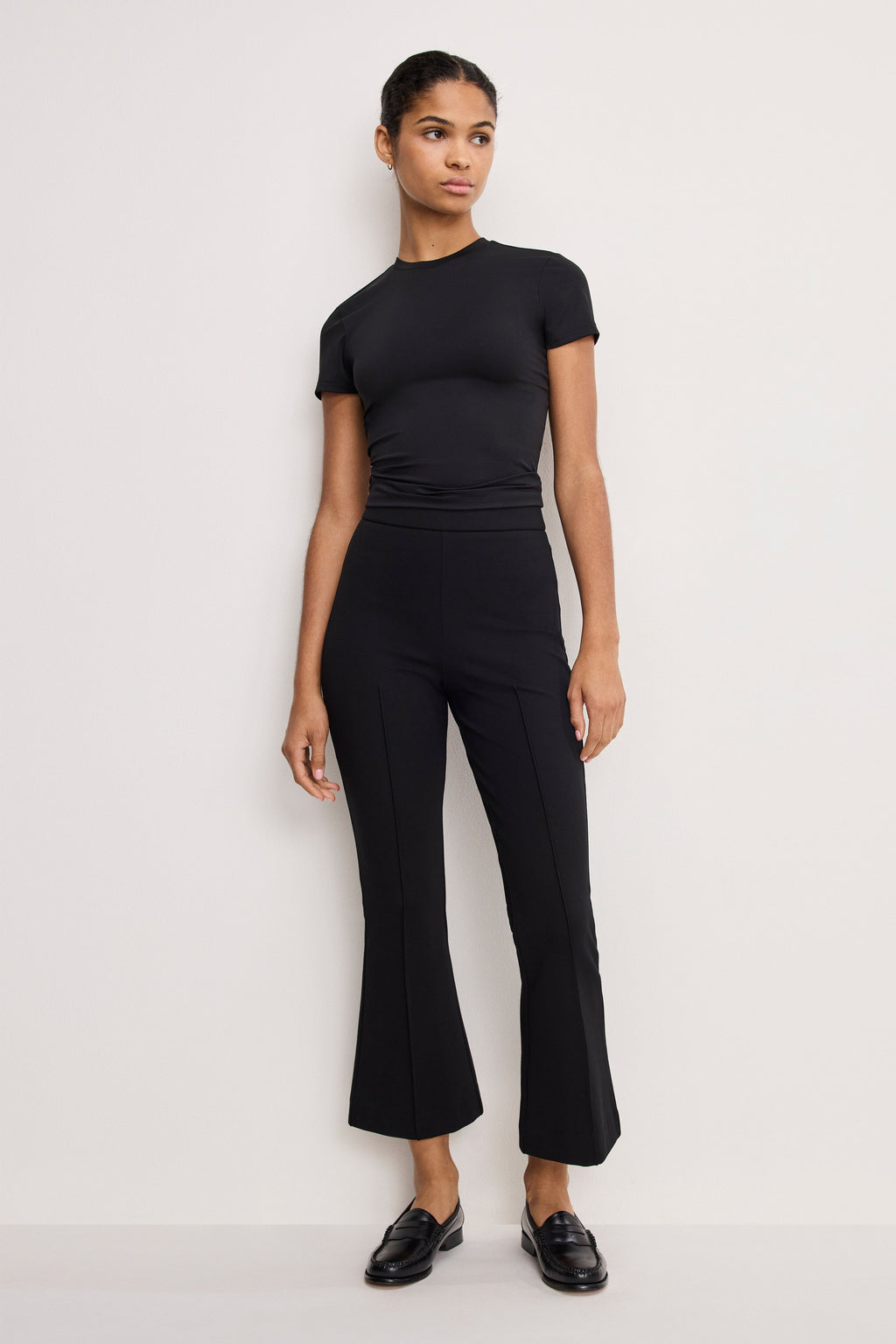 Premium SOFT STRETCH PONTE KICK FLARE PANTS BLACK001
