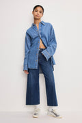 Premium SOFT TECH GOOD WAIST PALAZZO CROPPED JEANS INDIGO977