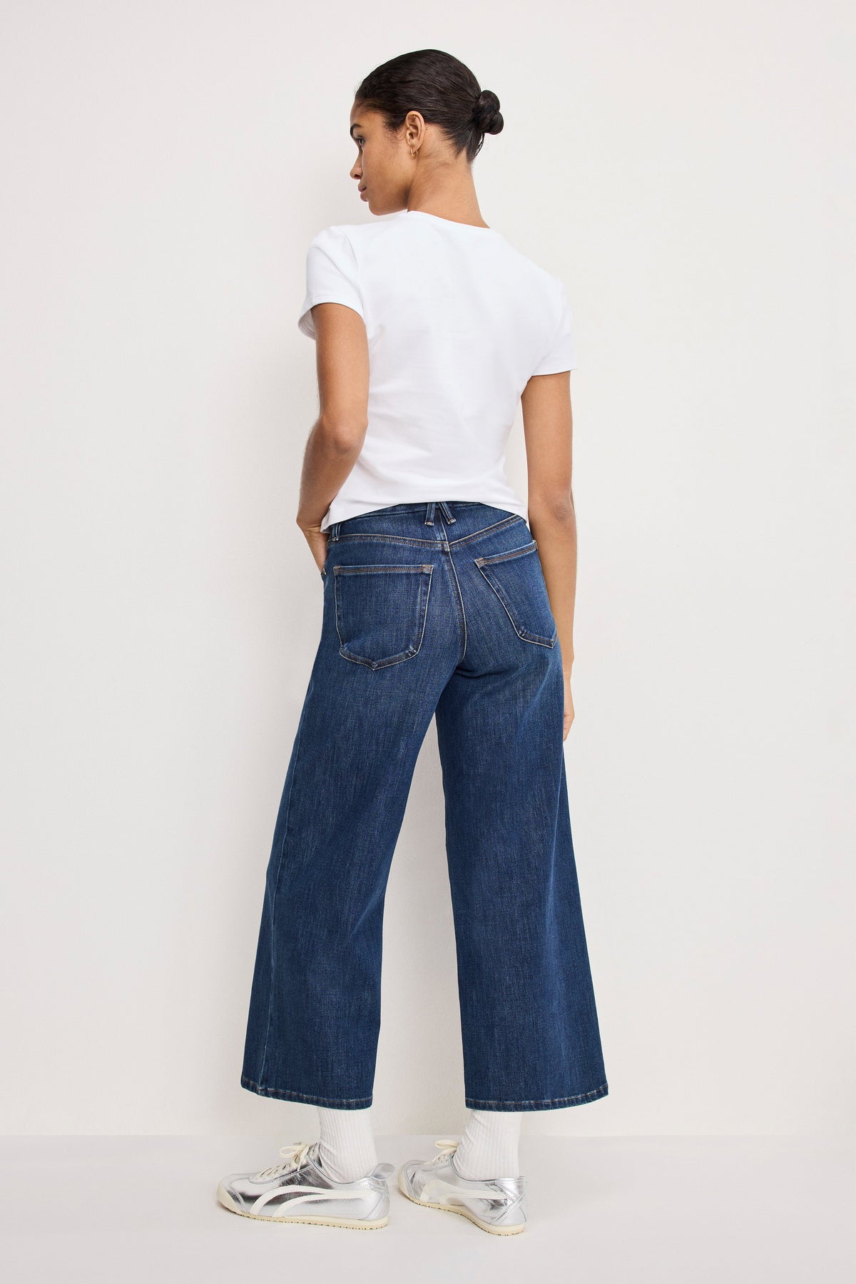 Premium SOFT TECH GOOD WAIST PALAZZO CROPPED JEANS INDIGO977