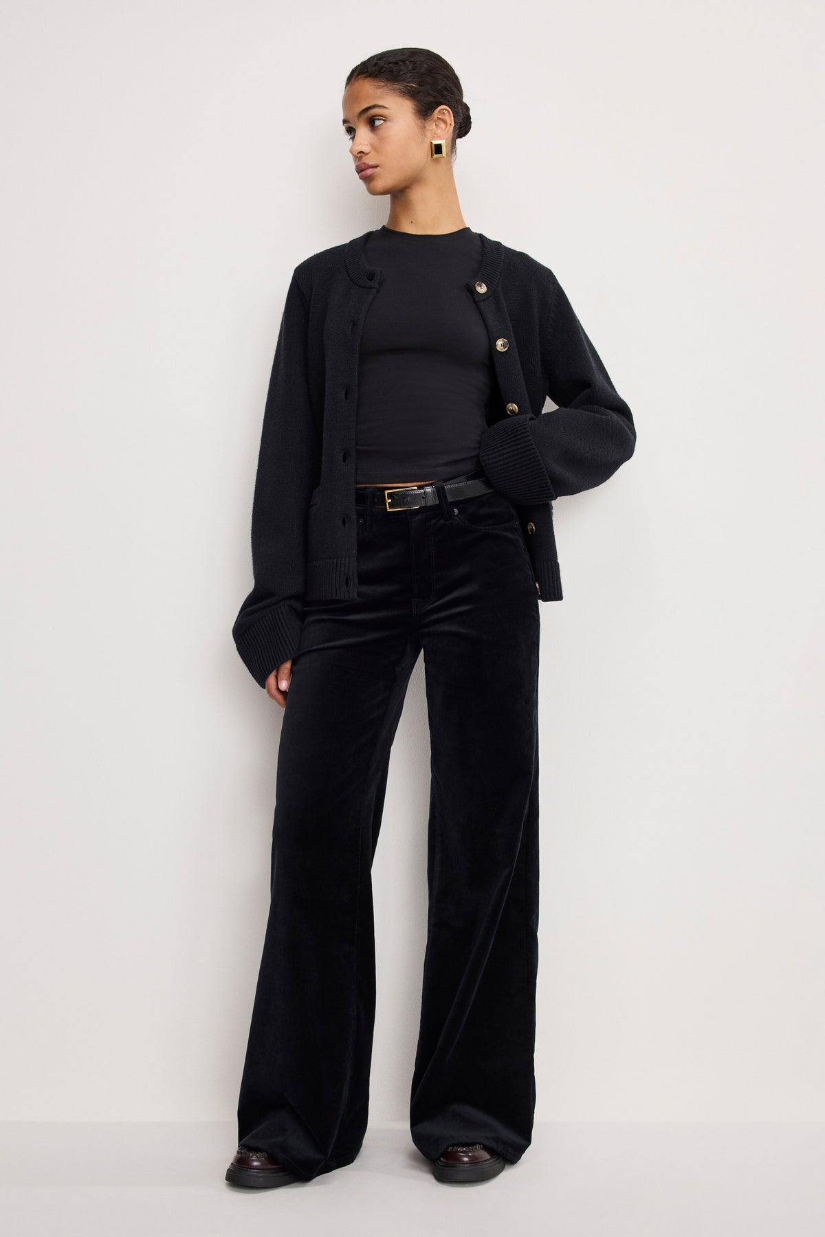 Premium VELVET GOOD WAIST PALAZZO PANTS BLACK001