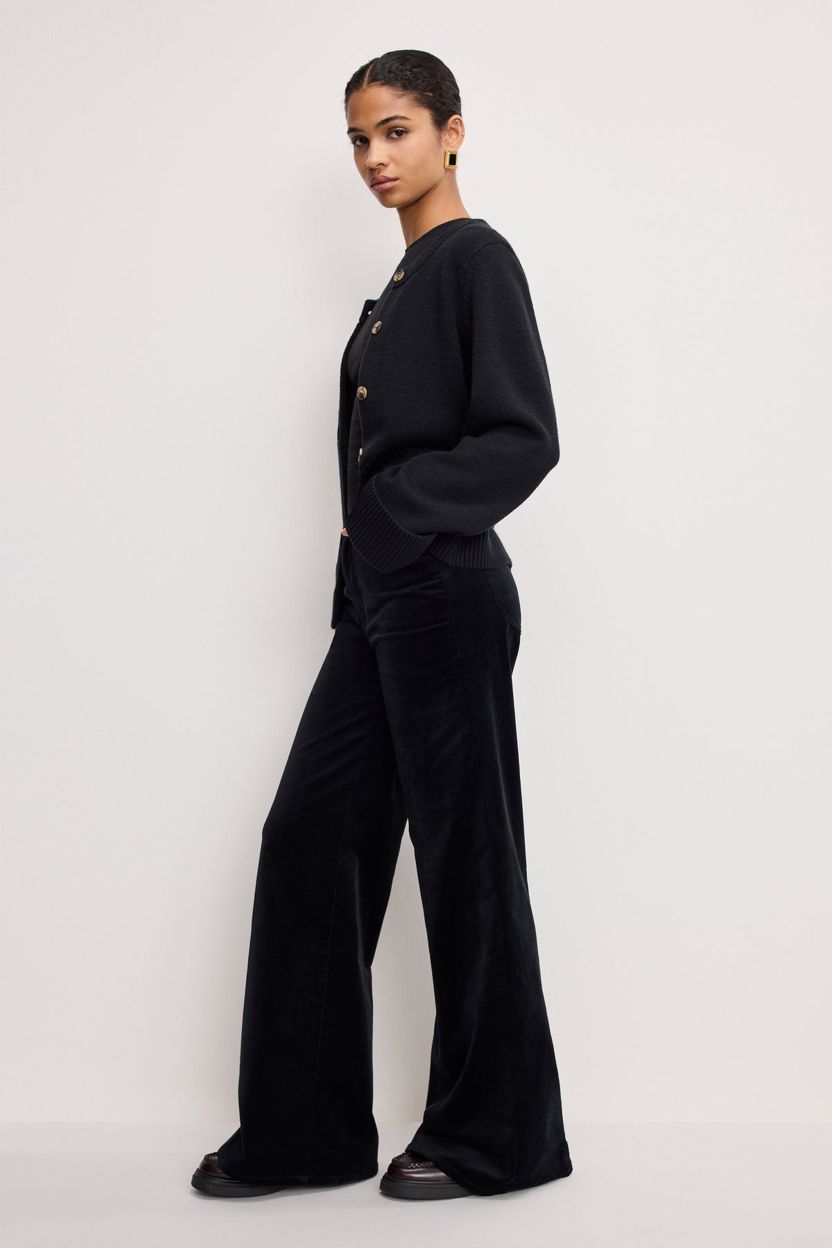Premium VELVET GOOD WAIST PALAZZO PANTS BLACK001