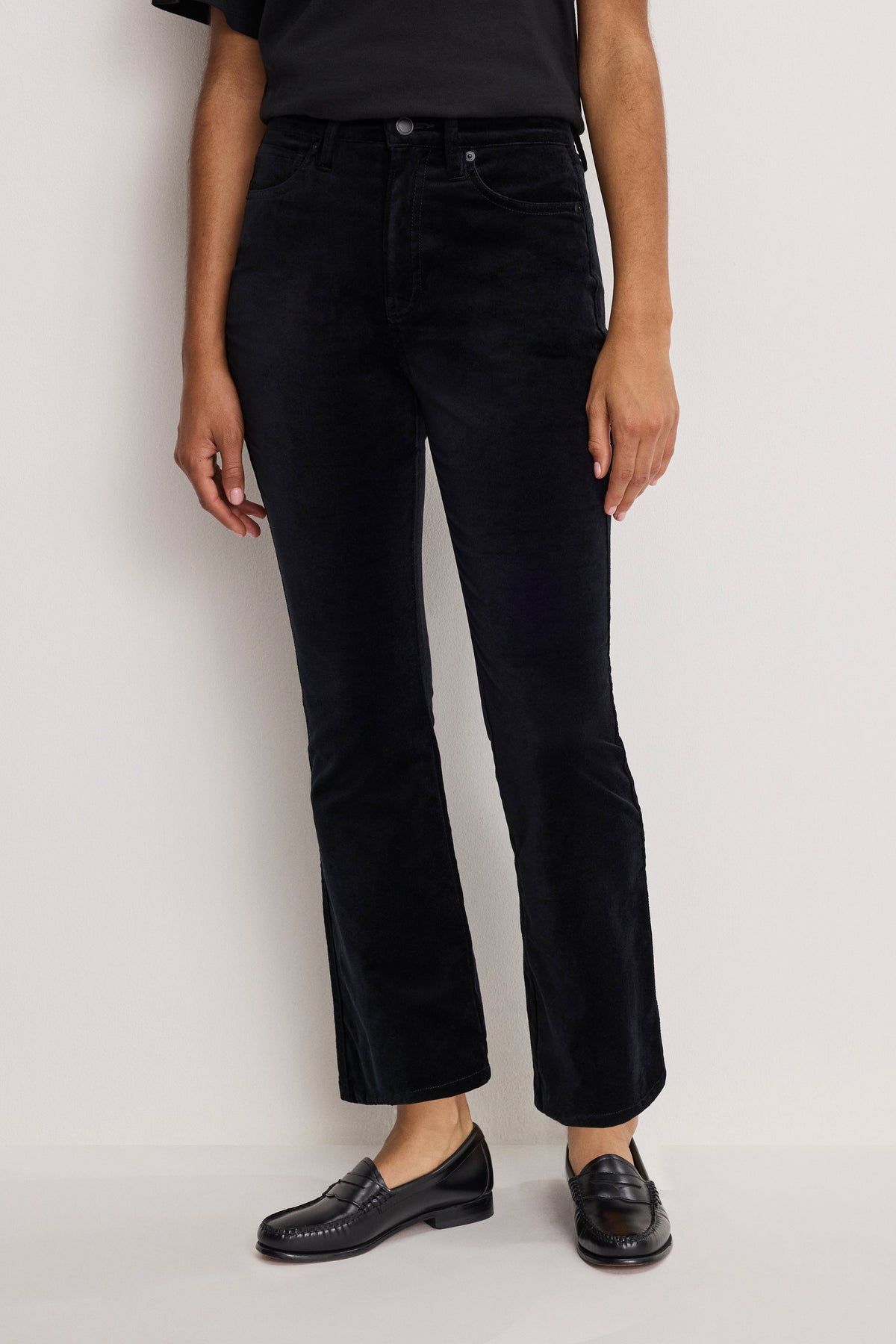 Premium VELVET GOOD HIGH RISE KICK FLARE PANTS BLACK001