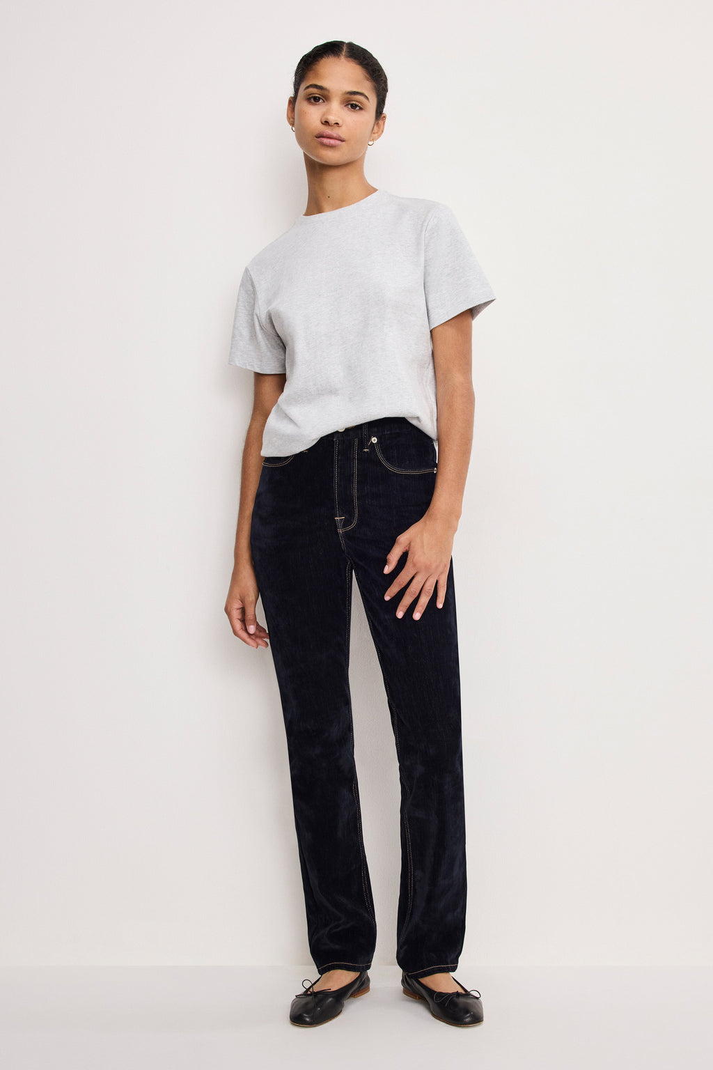 Premium GOOD ICON STRAIGHT FLOCKED DENIM JEANS INDIGO939