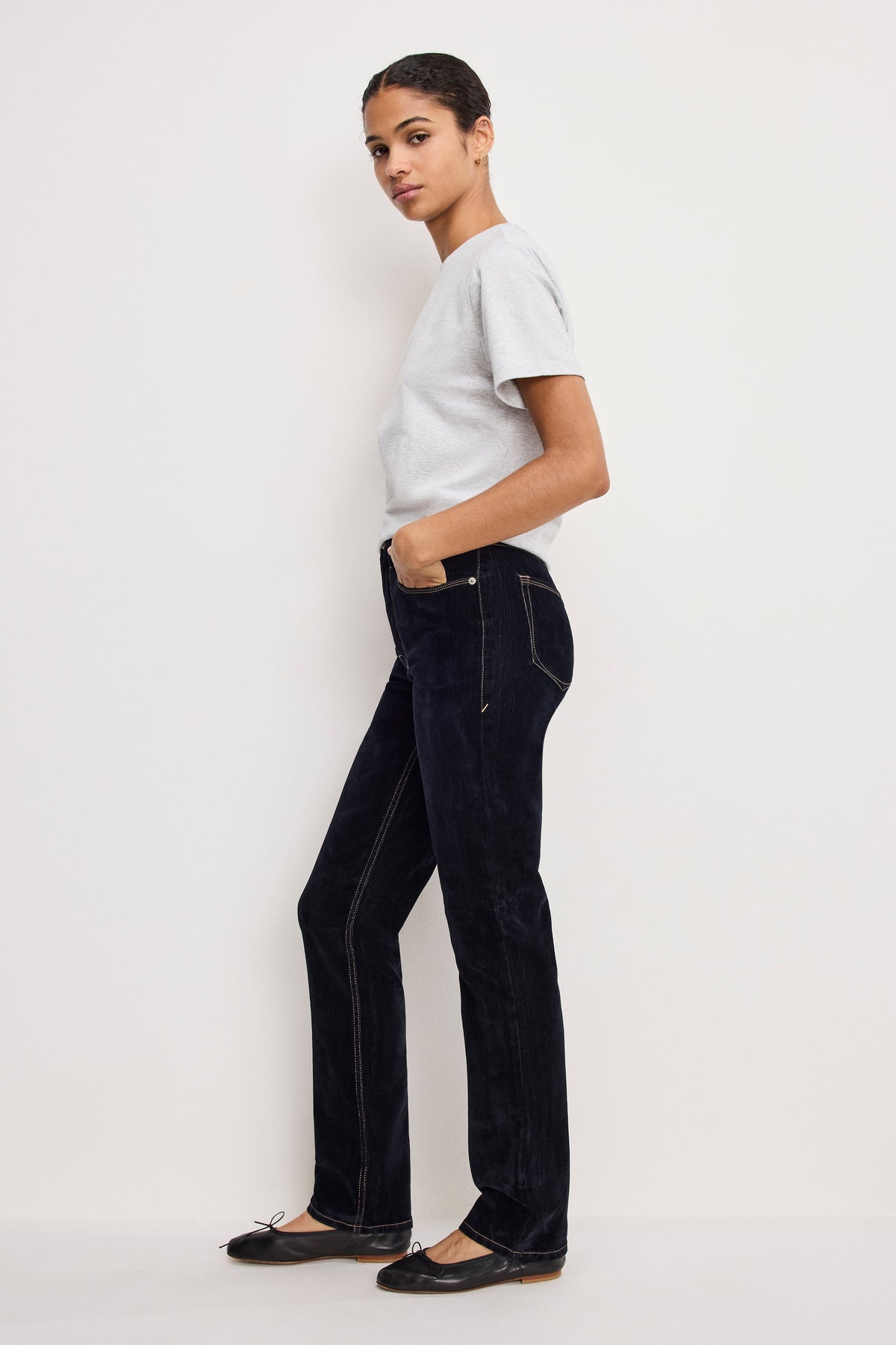 Premium GOOD ICON STRAIGHT FLOCKED DENIM JEANS INDIGO939