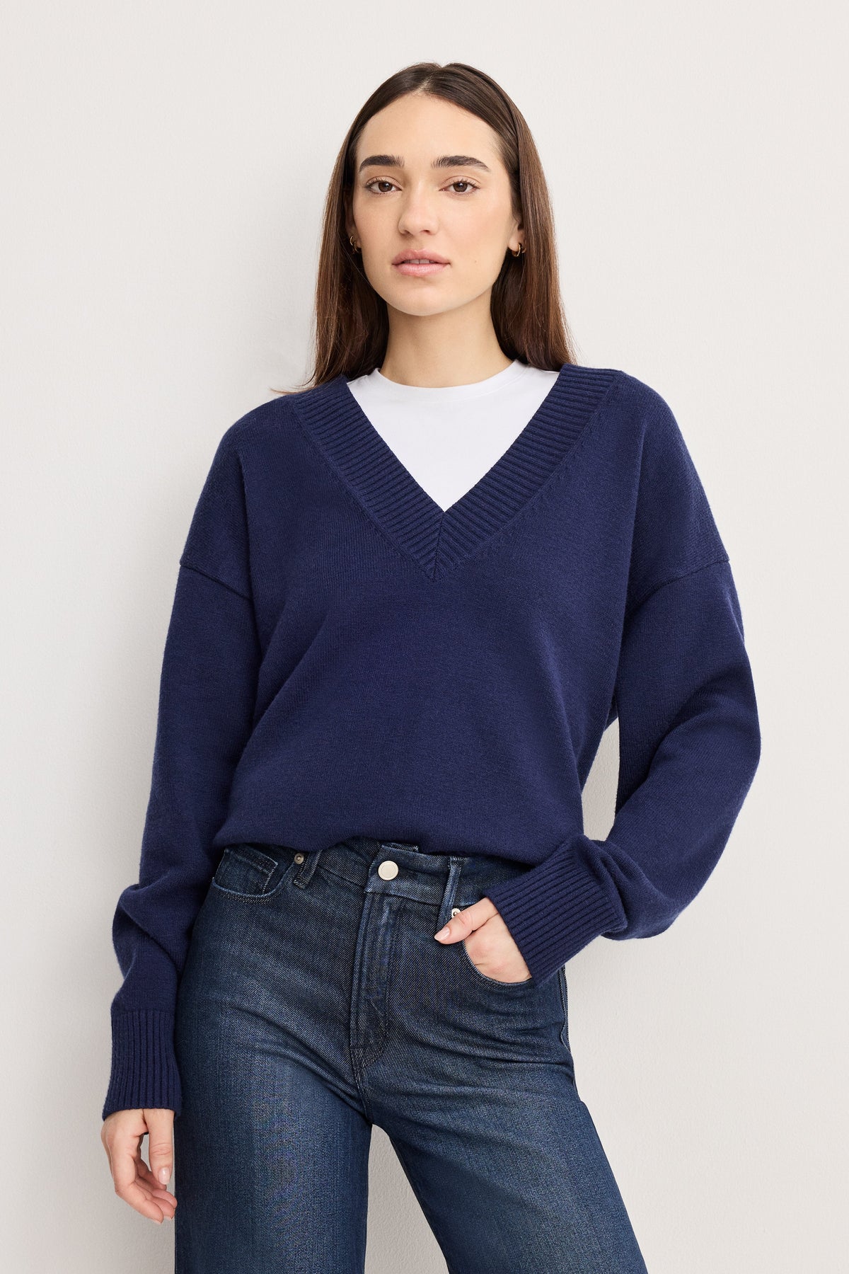 Premium DEEP V KNIT SWEATER HORIZON INK