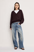 Premium DEEP V KNIT SWEATER BARK003