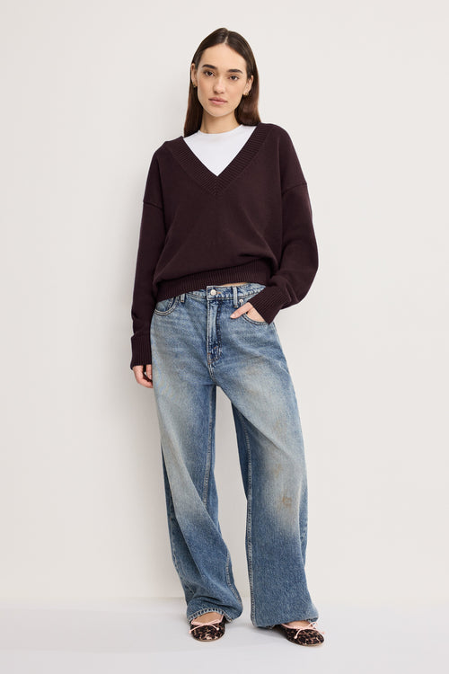 Premium DEEP V KNIT SWEATER BARK003