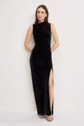 Premium VELVET HIGH NECK MAXI DRESS BLACK001