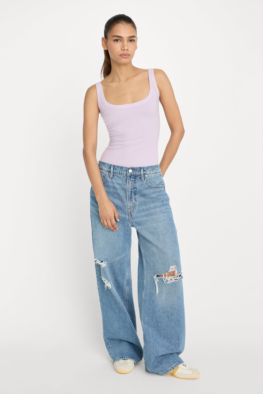 Premium MODAL RIB TANK BODYSUIT LIGHT LILAC